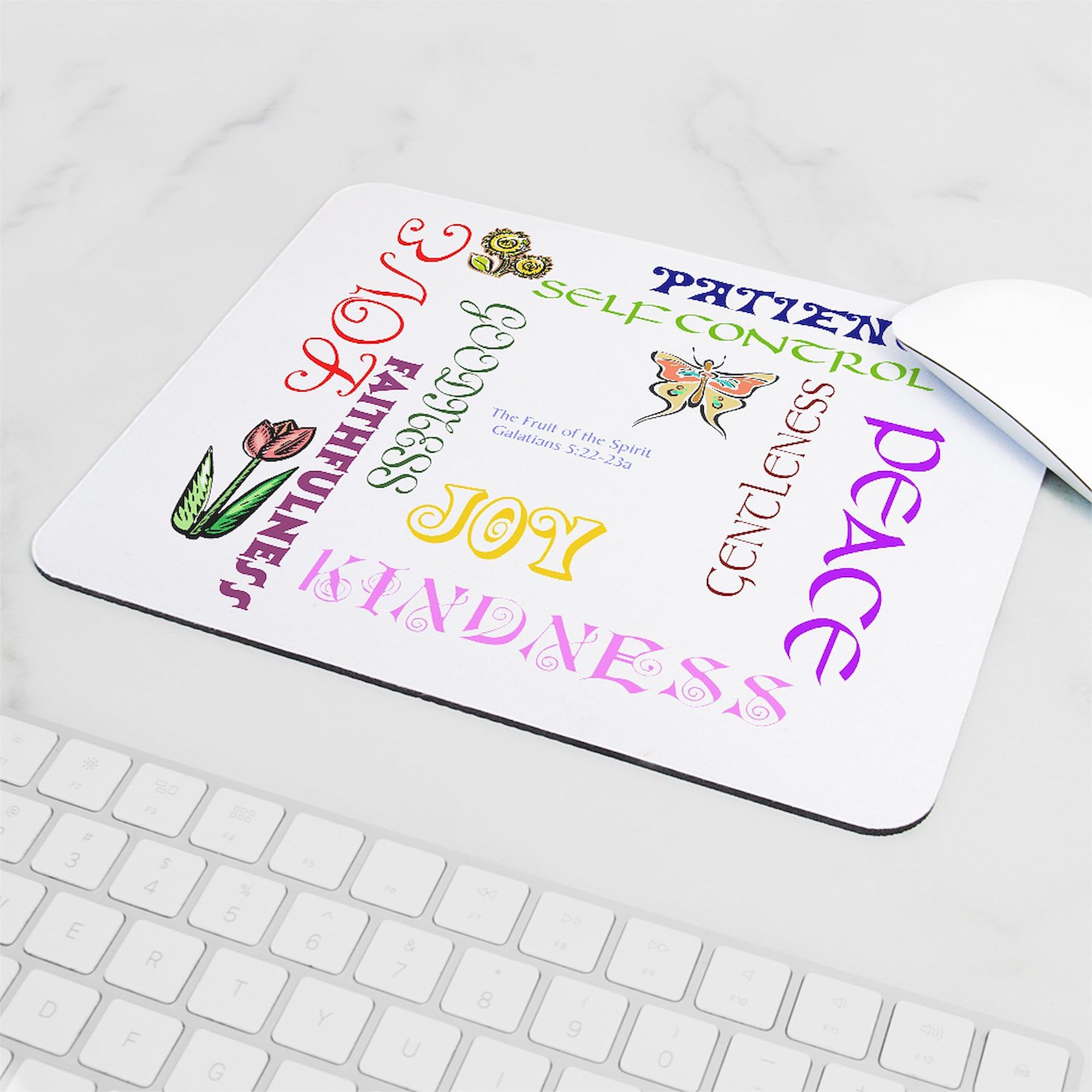 Fruit of The Spirit Non-Slip Rubber Gaming Mouse Pad - Christian Bible Verse Computer Accessory for Office, Home & Gaming Setup