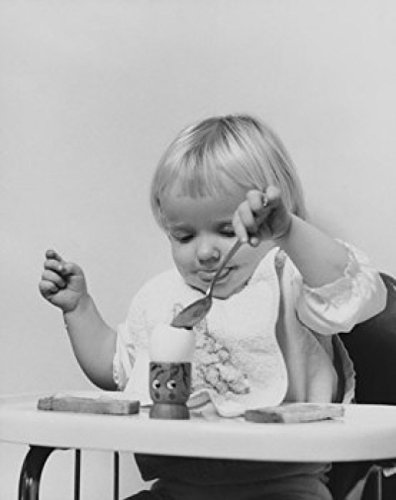 Vintage Poster Print - Sitting in High Chair Eating Egg - 18x24 Inches - Perfect for Nursery, Kitchen Decor & Retro Wall Art