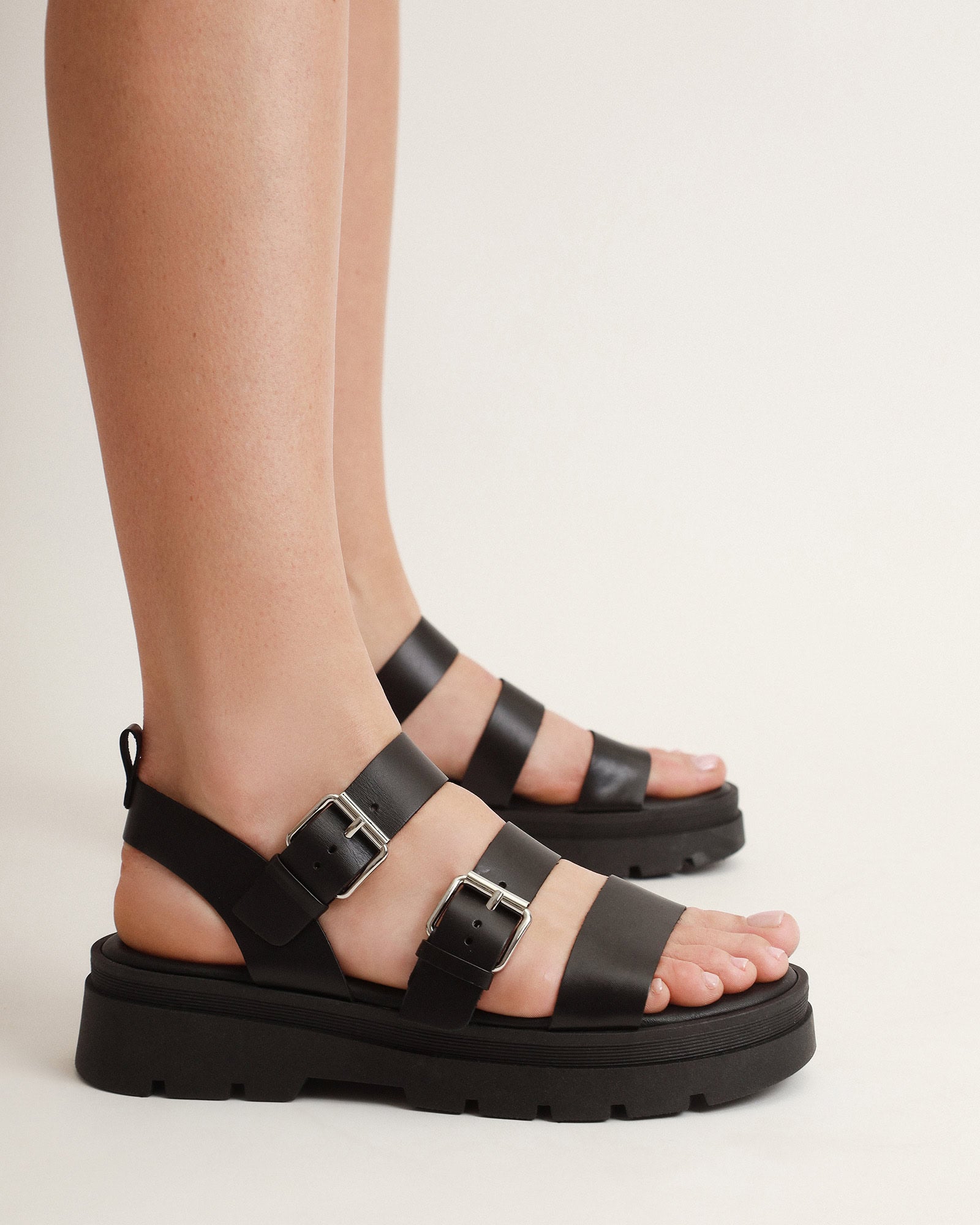 GIA Flat Sandals for Women - Black Leather Comfortable Slip-On Sandals | Casual Summer Shoes for Beach, Walking & Outdoor Activities
