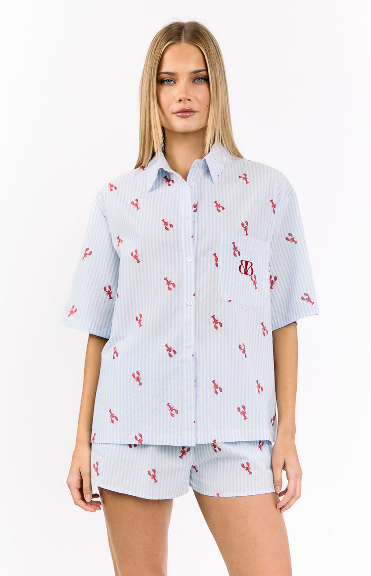 Alexea Women's Lobster Print Pajama Shirt - Soft Sleepwear Top for Women, Cute Loungewear for Home, Vacation & Gift Giving