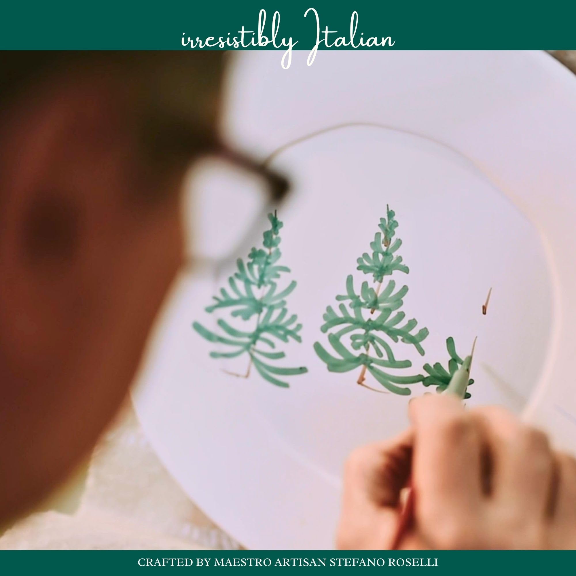 Vietri Lastra Holiday White and Green Handled Square Platter 16.25