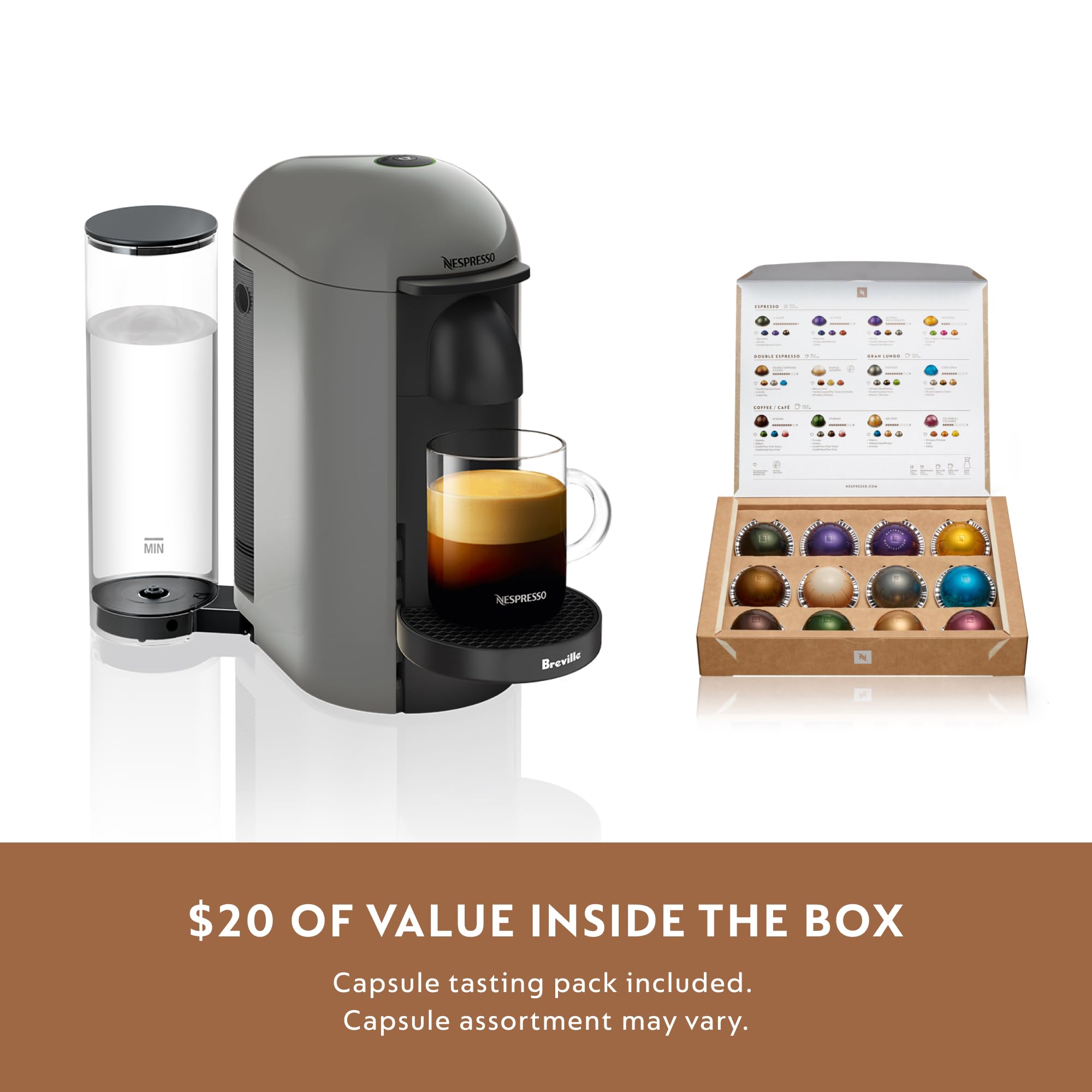 Breville Nespresso VertuoPlus Coffee and Espresso Machine - 8 Ounce, Grey | Perfect for Home, Office & Gift Giving