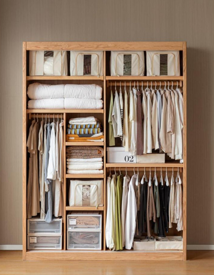 Stylish Oak & Ash Solid Wood Modern Wardrobe - Spacious Closet Organizer for Bedroom, Walk-in Closet & Guest Room Storage