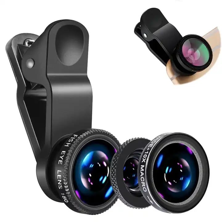 3-in-1 Professional Camera Lens Kit for iPhone & Android - Ultra Wide Angle, Fisheye & Macro Lenses - HD Mobile Photography & Videography Accessories - Perfect for Travel Vlogging, Nature Photography & Social Media Content Creation
