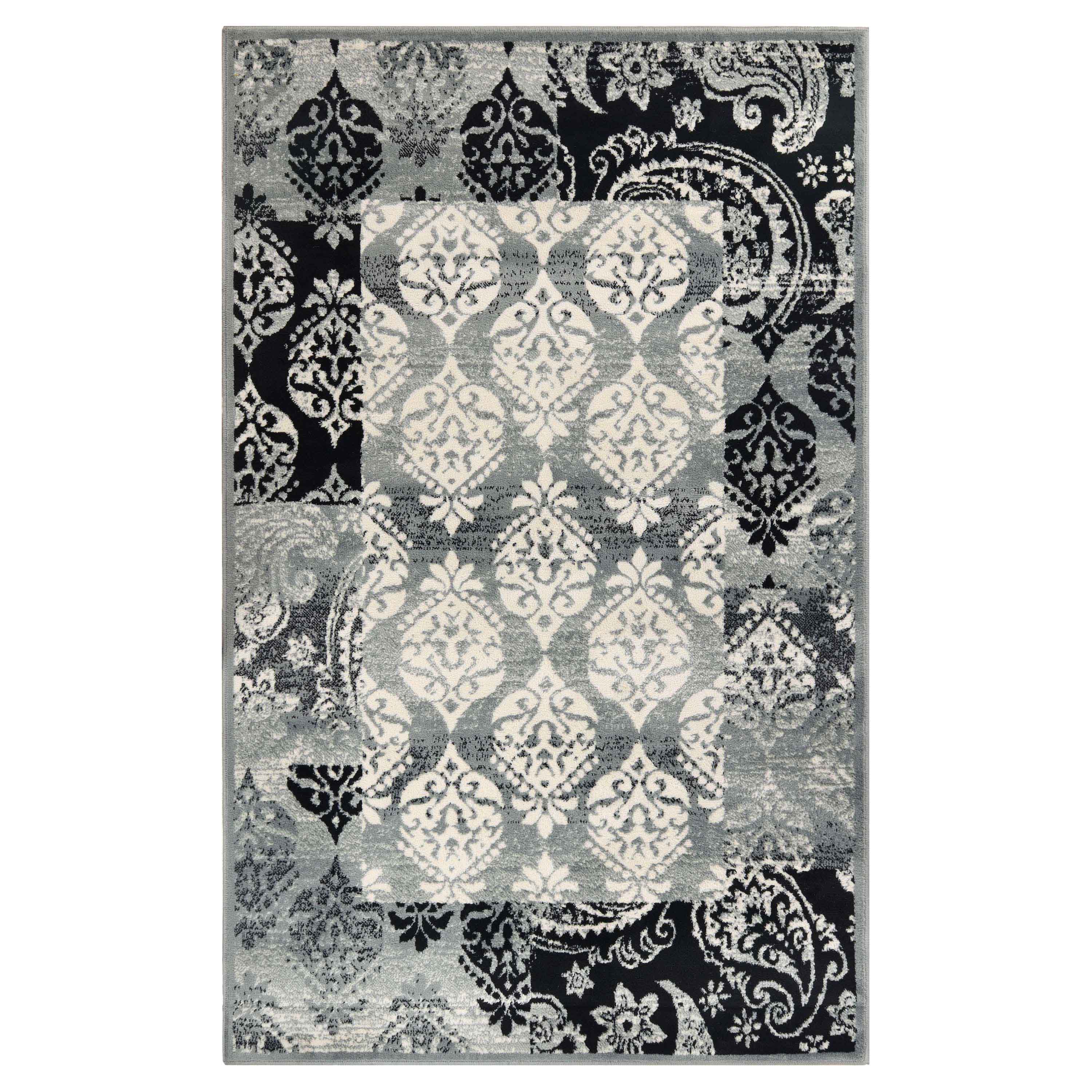Stylish Modern Damask Indoor Area Rugs & Runners - Non-Slip Soft Living Room Carpet for Bedroom, Hallway, Dining Room Decor