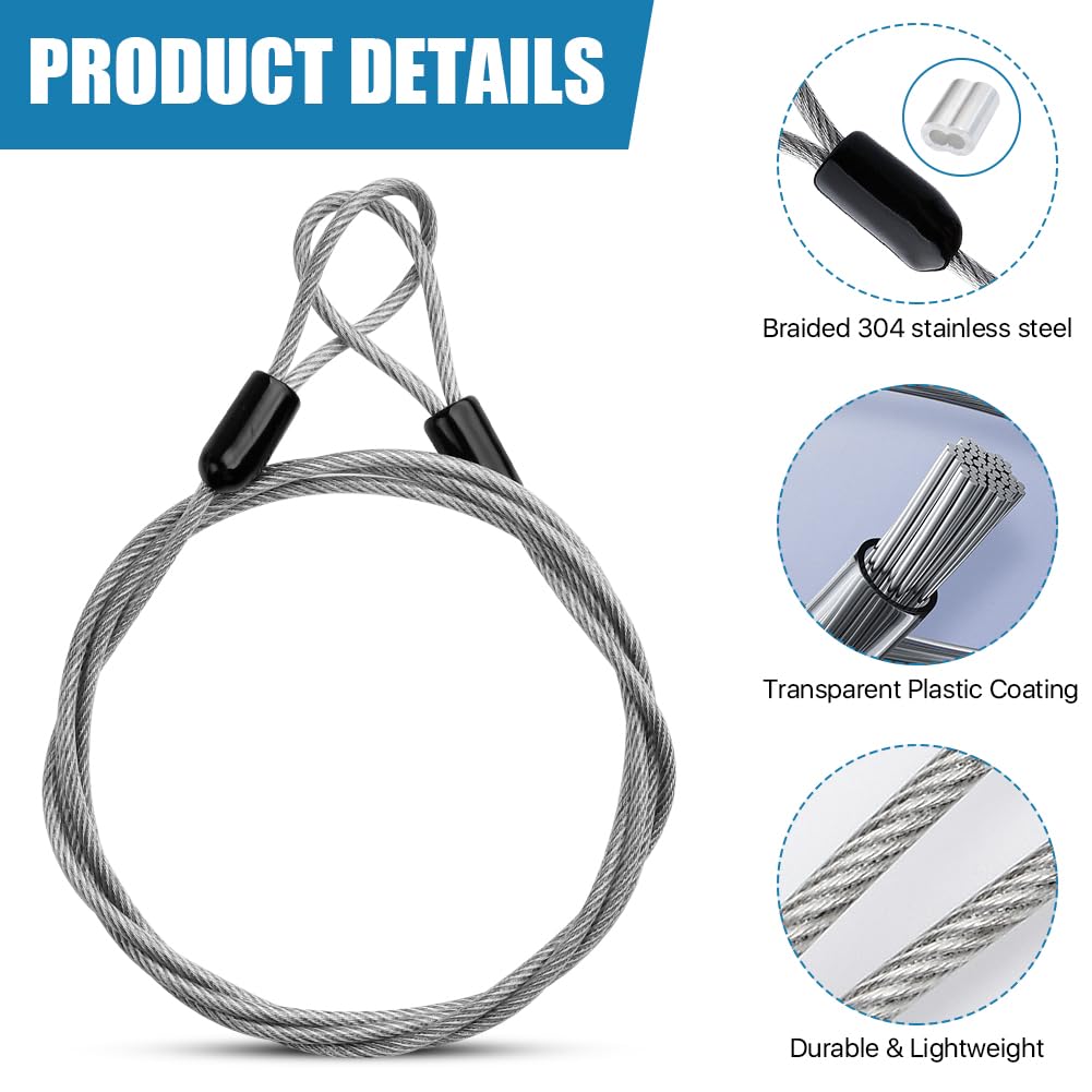 12 Pack 4ft 3mm Anti-Theft Security Cable - Braided Stainless Steel Luggage Lock Wire Rope with Double Loop for Travel, Bikes & Outdoor Safety - Perfect for Securing Suitcases, Bicycles, Camping Gear & More