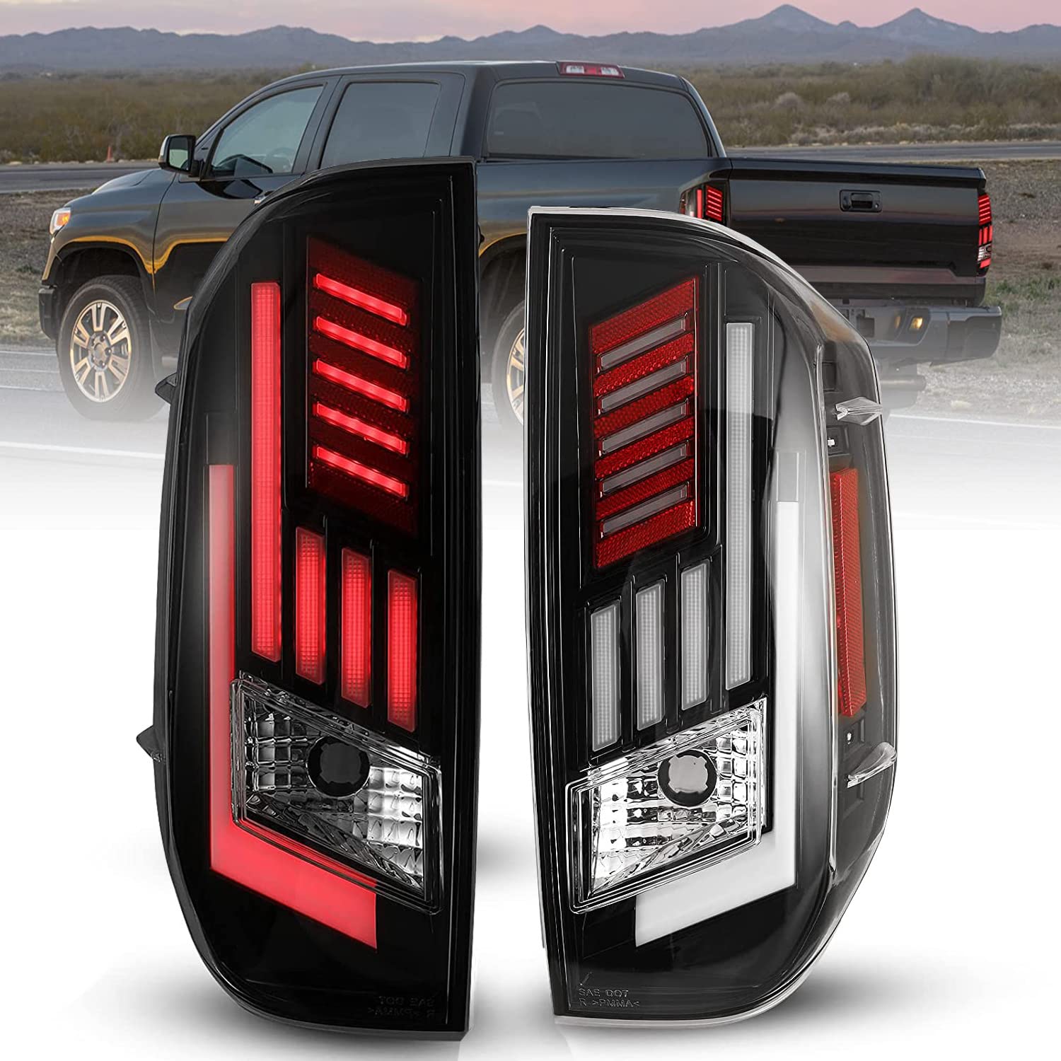 ROXX LED Sequential Tail Lights Assembly for 2014-2022 Toyota Tundra - DRL/Brake Lights Replacement Rear Lamps (Clear Lens, 1 Pair) - Upgrade Your Pickup's Style & Safety for Night Driving & Off-Road Adventures