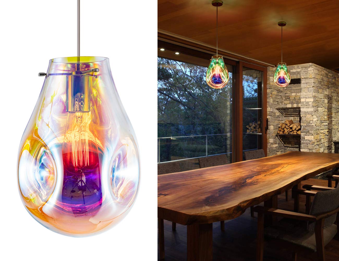 Modern Glass Island Pendant Light - Lava Irregular Shape Contemporary Chandelier with 1 Light - Colorful Hanging Ceiling Lighting Fixture for Kitchen Island, Dining Room, Living Room & Bedroom - Perfect for Modern Home Decor and Ambient Lighting