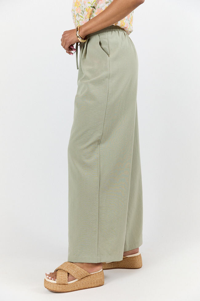 True Bliss Sage Pull On Wide Leg Trousers - Comfortable Elastic Waist Pants for Women | Perfect for Work, Travel & Casual Wear (Final Sale)