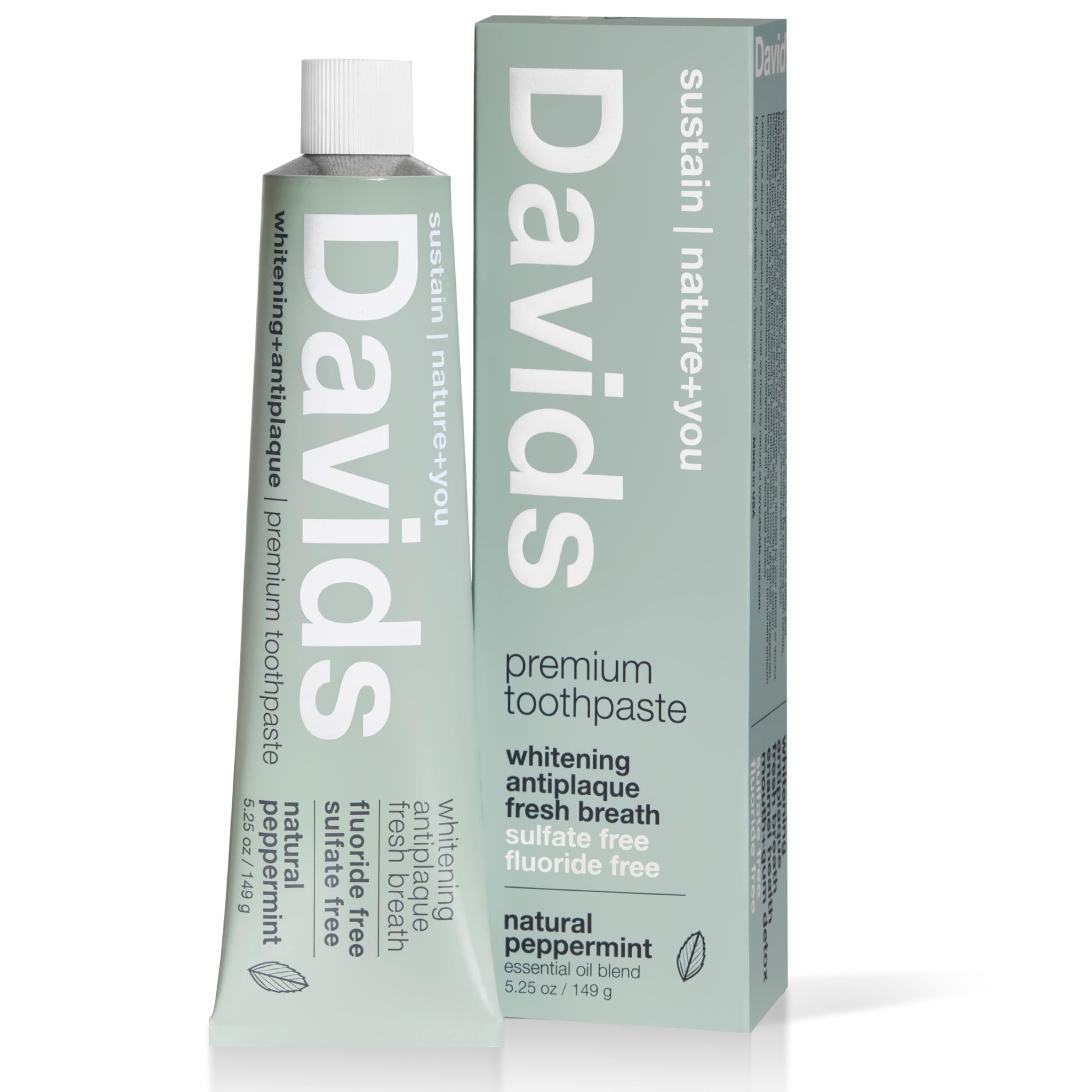 David's Fluoride-Free Toothpaste for Teeth Whitening & Antiplaque | SLS-Free, Enamel Health & Gum Detox | EWG Verified Peppermint Flavor (5.25oz) – Ideal for Sensitive Teeth & Natural Oral Care