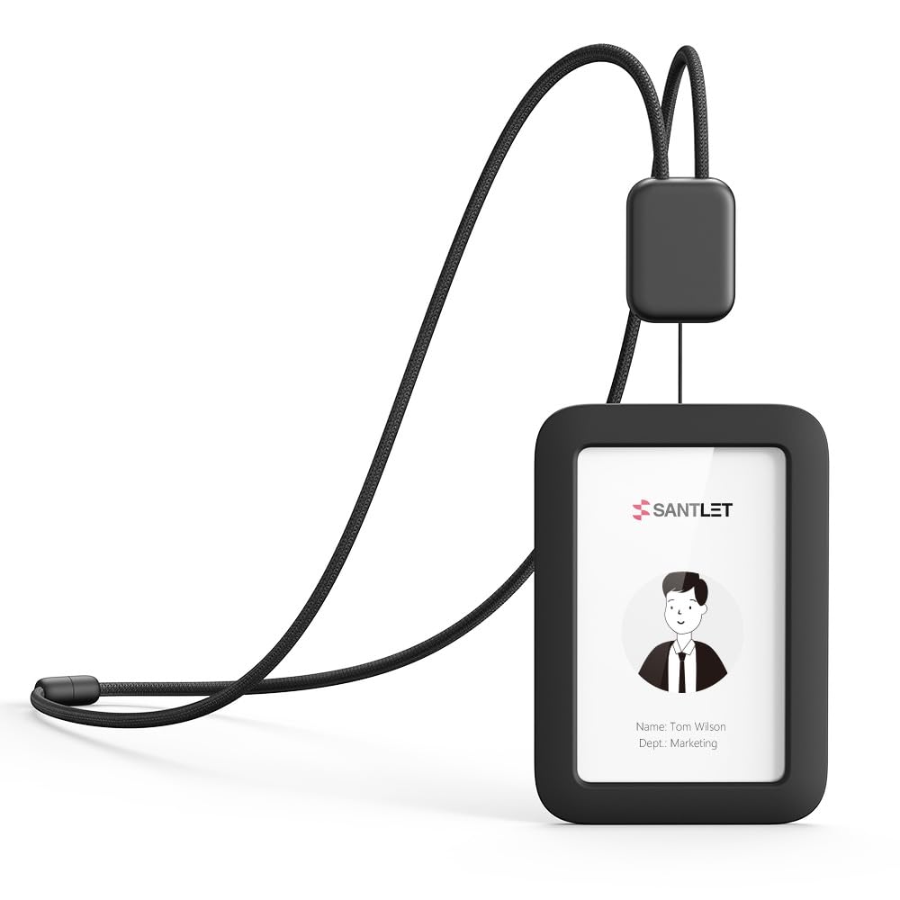 Silicone ID Badge Holder with Retractable Cord & Breakaway Buckle for Office Staff & Teachers