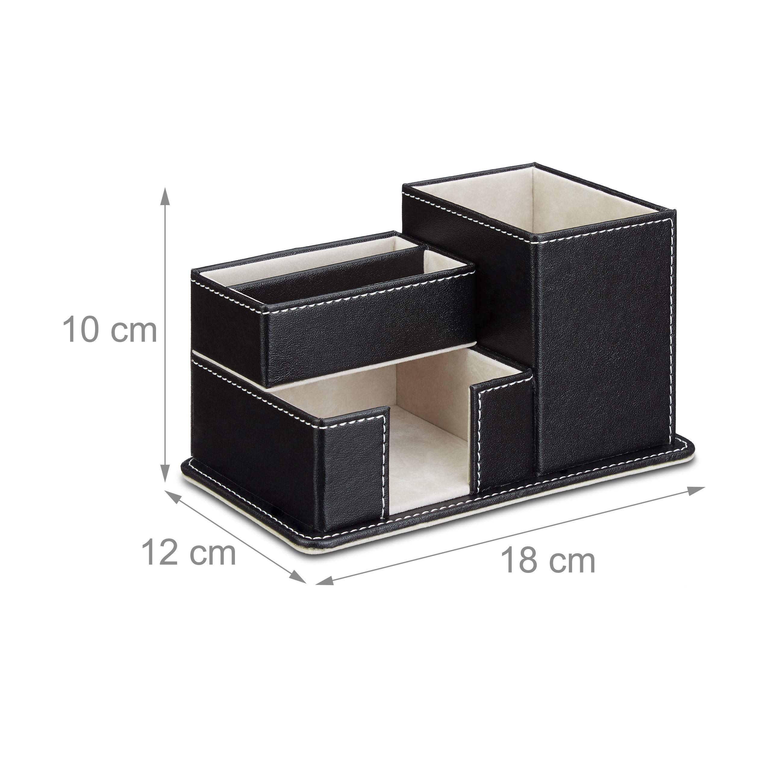 Premium Faux Leather Pen Holder - Stylish Desk Organizer for Pencils, Pens, Memos & Notes - Black Office Stationery Accessory - Perfect for Home Office, School & Workspace Organization