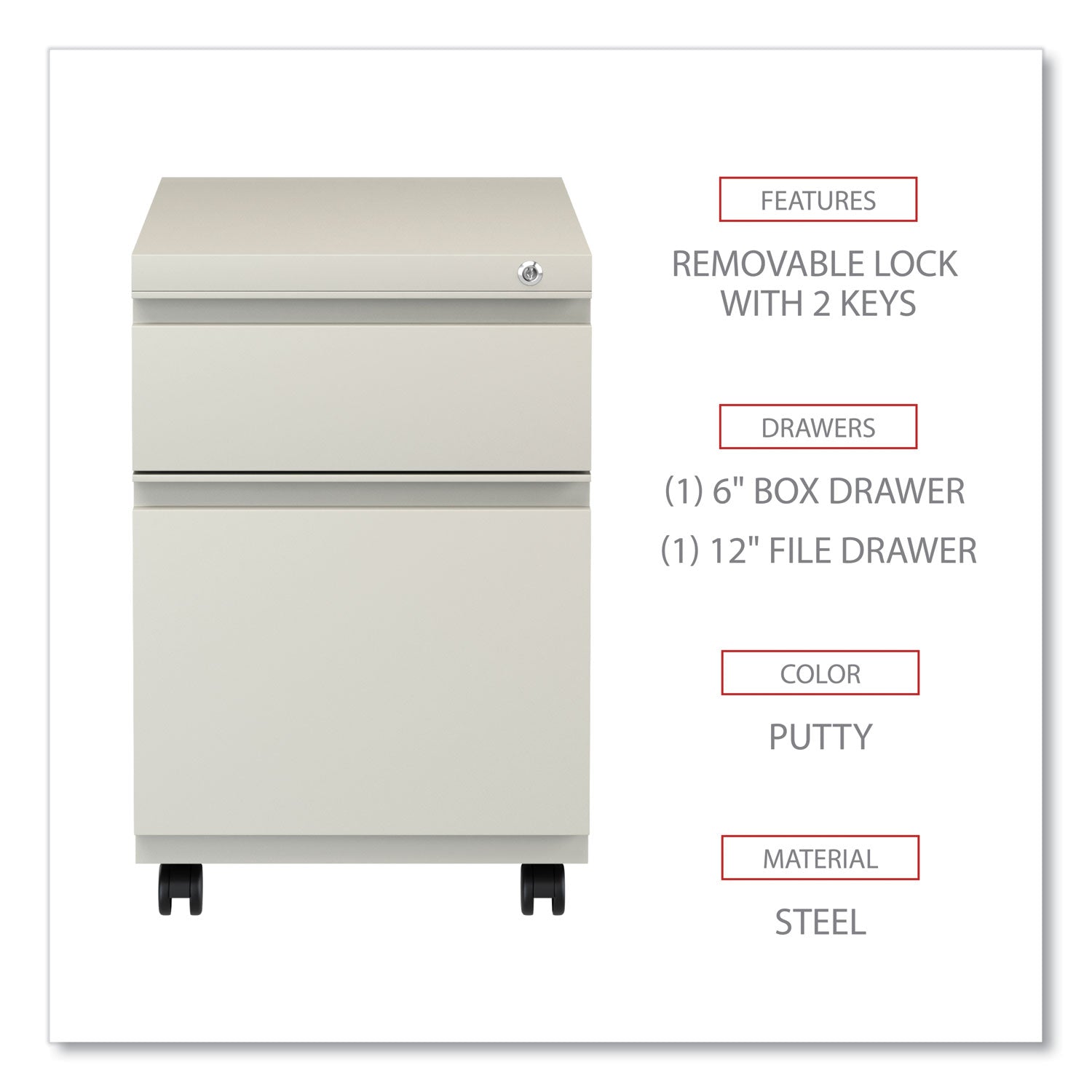 Alera® 2-Drawer File Pedestal with Full-Length Pull - Left or Right Opening, Legal/Letter Size, Putty Finish (14.96