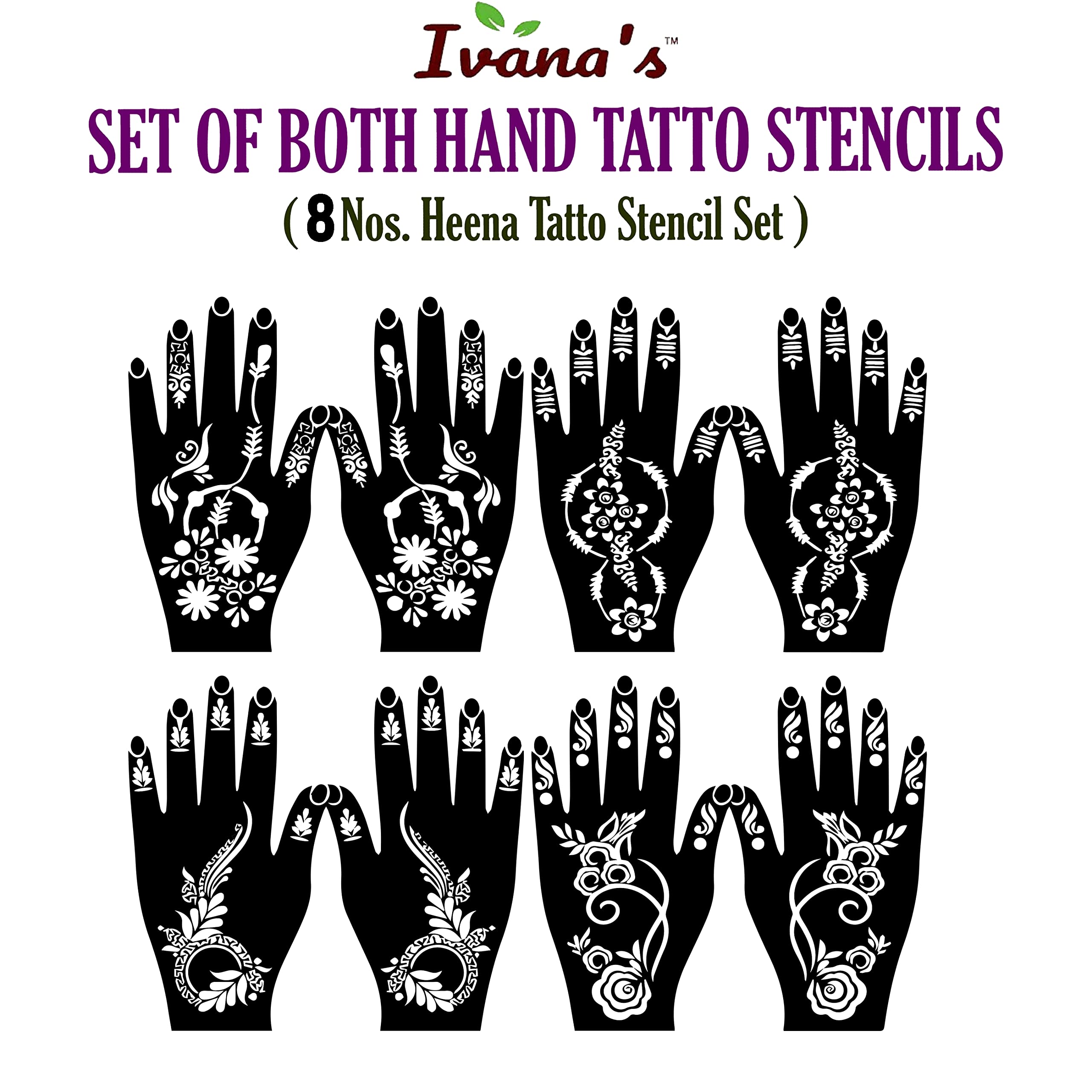 8-Piece Henna Tattoo Stencil Kit for Women & Kids | Reusable Mehandi Designs | Temporary Body Art (MT-07) | Perfect for Weddings, Festivals & DIY Body Decoration