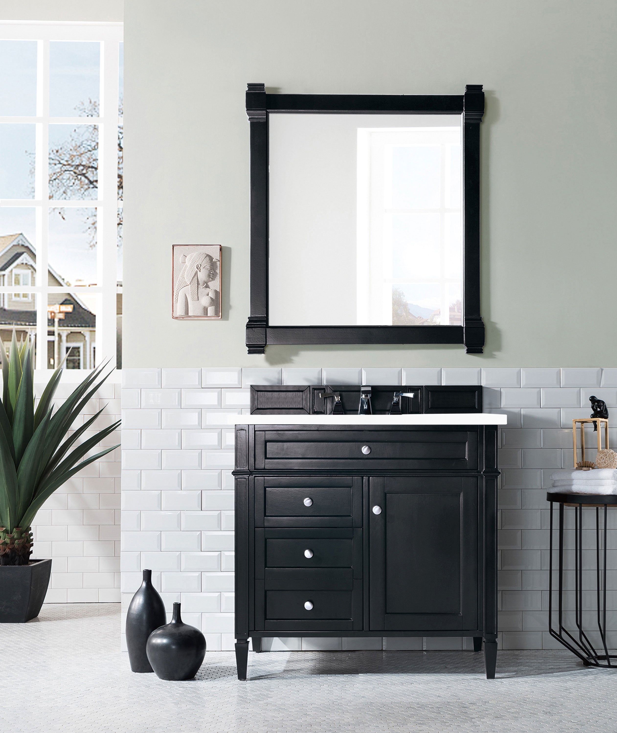 Brittany 36 Inch Black Onyx Bathroom Vanity with 3CM Classic White Quartz Countertop - Perfect for Modern Master Bathrooms & Powder Rooms