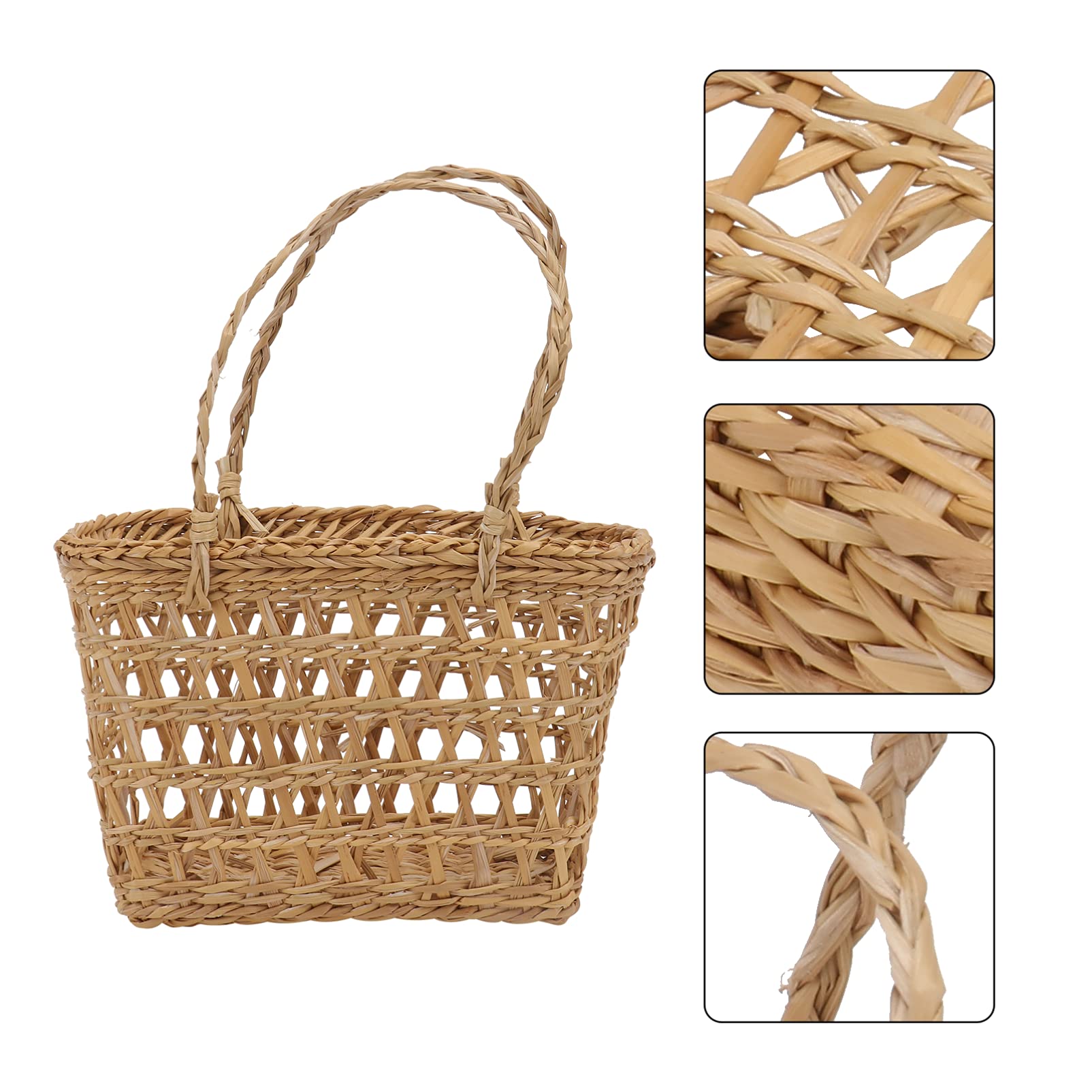 Happyyami 2-Pack Handwoven Rattan Storage Baskets - Boho Chic Flower Baskets for Home Decor, Table Centerpiece, Bathroom & Shelf Organization (Khaki) | Perfect for Farmhouse, Wedding, and Rustic Decor