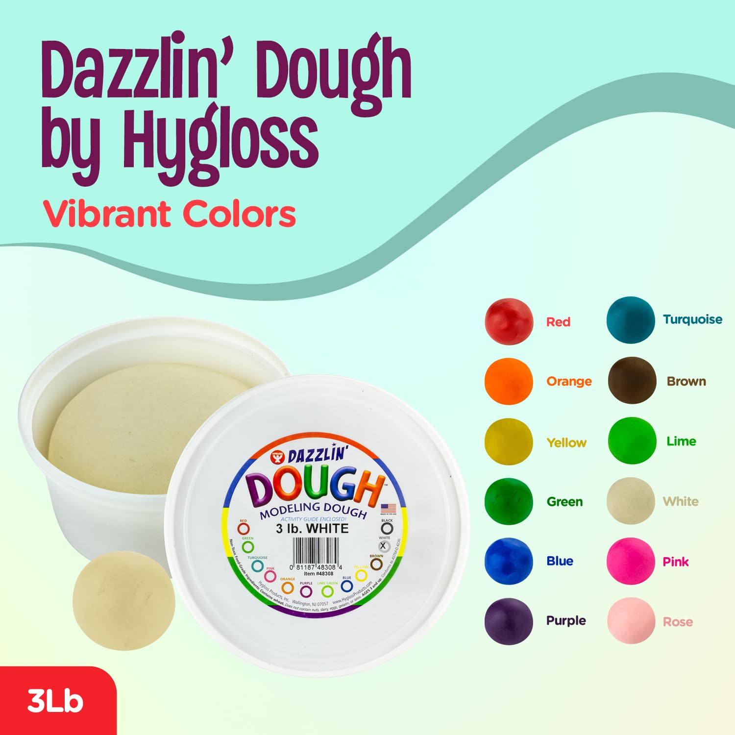 Hygloss 3lb Play Modeling Dough - Non-Toxic & Safe Kids Art Supplies for Easter Basket Stuffers, Classroom Crafts & Party Favors | White Unscented Dough for Creative Play & Sensory Activities