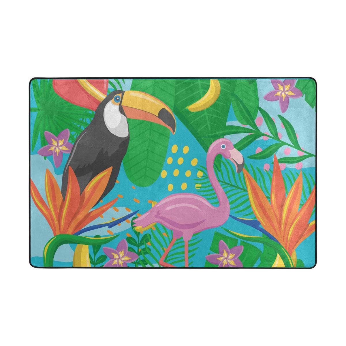 Tropical Palm Banana Toucan Pink Flamingo Non-Slip Area Rug - Indoor/Outdoor Floor Mat for Home Entryway, Living Room, Patio & Doormat - CENHOME Soft Washable Carpet