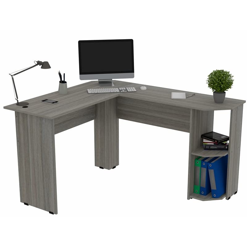 Inval Merlin L-Shape 2-Shelf Computer Desk - Smoke Oak Finish for Home Office, Gaming & Study Workspace