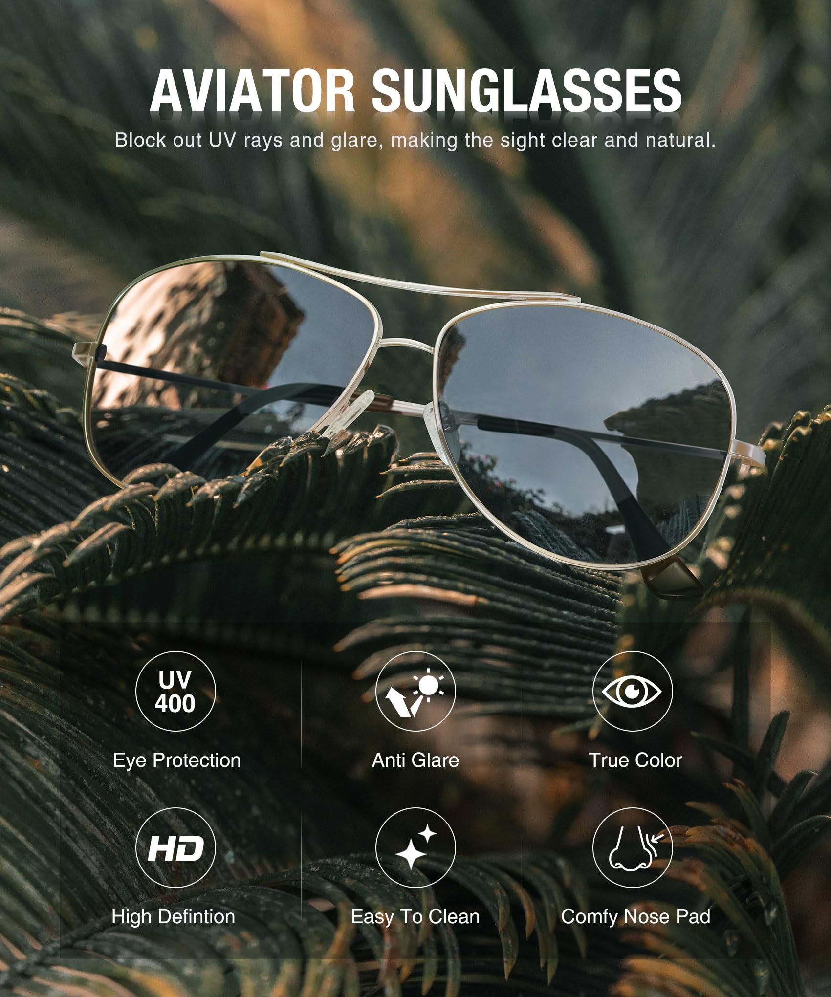 KALIYADI Polarized Aviator Sunglasses for Men & Women - Lightweight UV400 Protection Sun Glasses for Driving, Outdoor Sports & Fashion