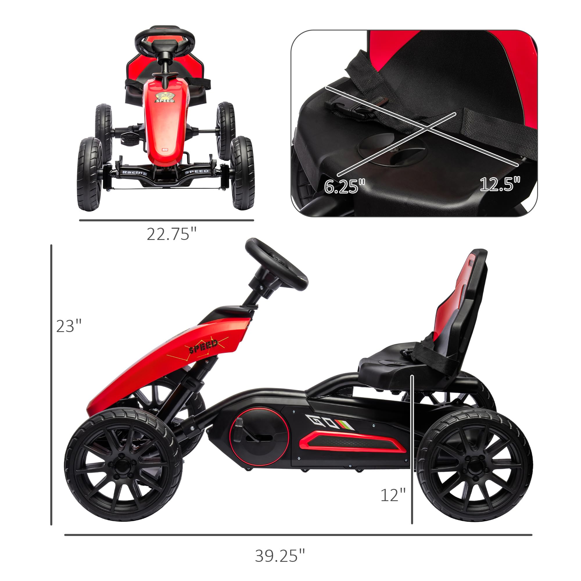 **Aosom Kids Pedal Go Kart - Adjustable Seat, Handbrake & 4 Shock-Absorbing Wheels - Outdoor Ride-On Toy for Boys & Girls Ages 3-8 - Perfect for Backyard Play, Birthday Gifts & Outdoor Adventures (Red)**