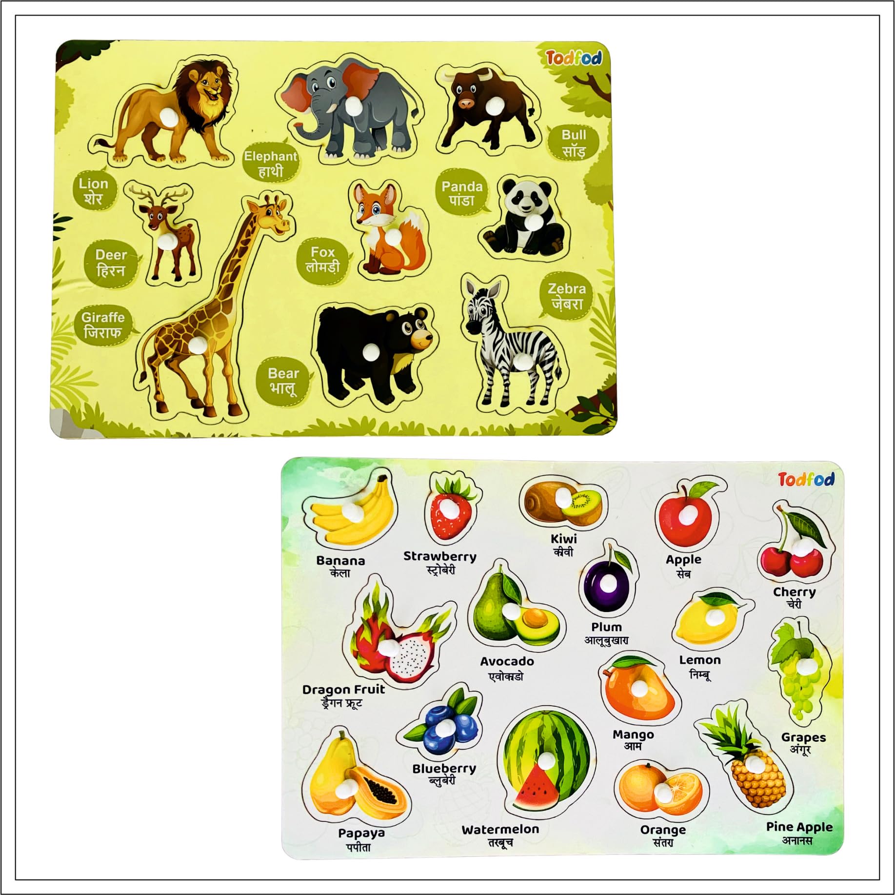 Wooden Jigsaw Puzzles for Kids Ages 3+ | Educational Animal & Fruit Puzzles to Improve Focus & Memory | Perfect for Preschool Learning, Birthday Gifts & Family Game Night