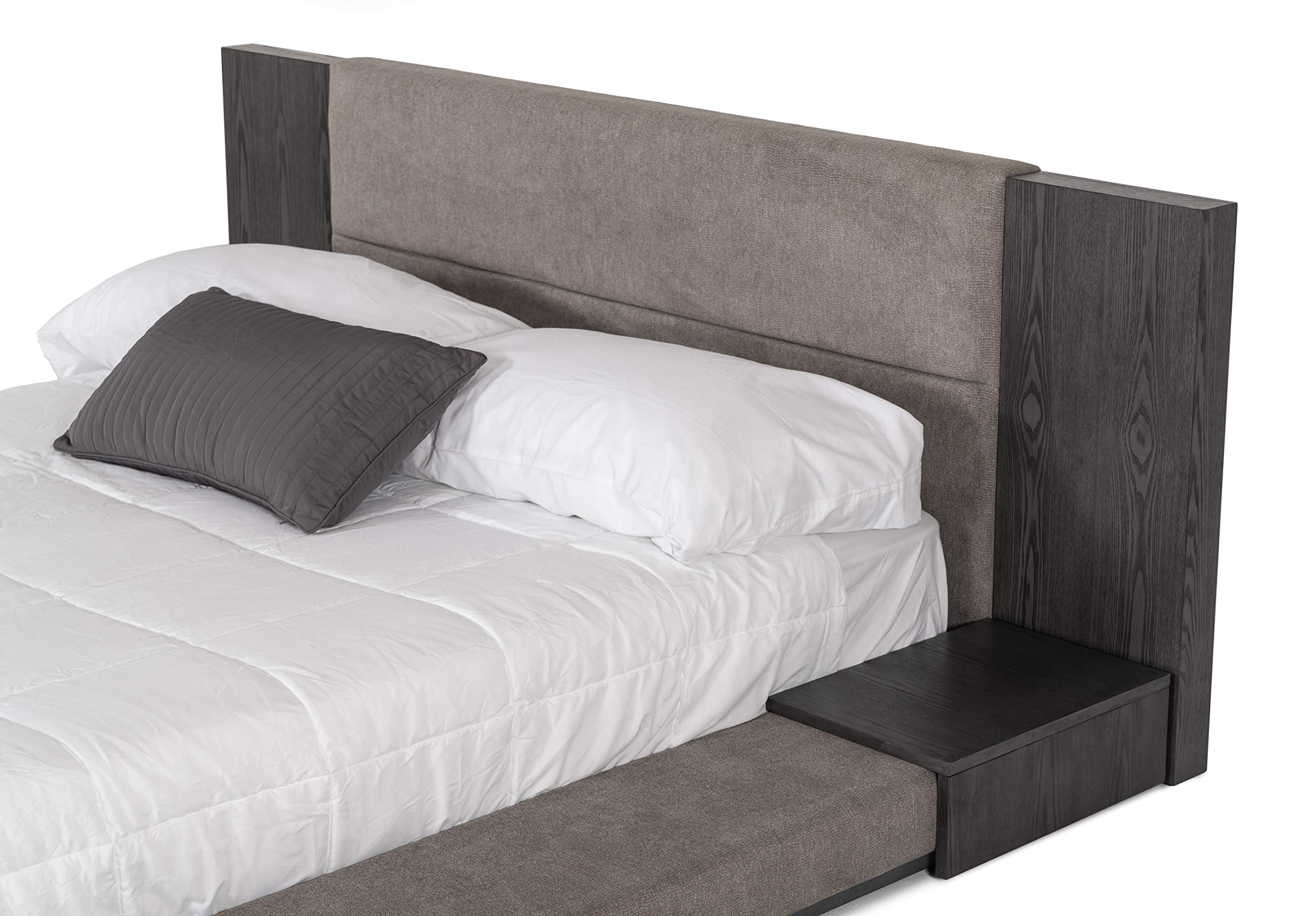 Modern Fabric Upholstered Queen Platform Bed with Veneer Finish & Built-In Nightstands - Cimarron Collection - Grey | Stylish Bedroom Furniture for Contemporary Homes