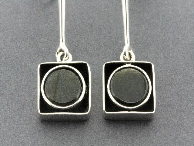 Stylish Framed Stone Circle Earrings in Obsidian - Perfect for Boho Chic & Evening Wear