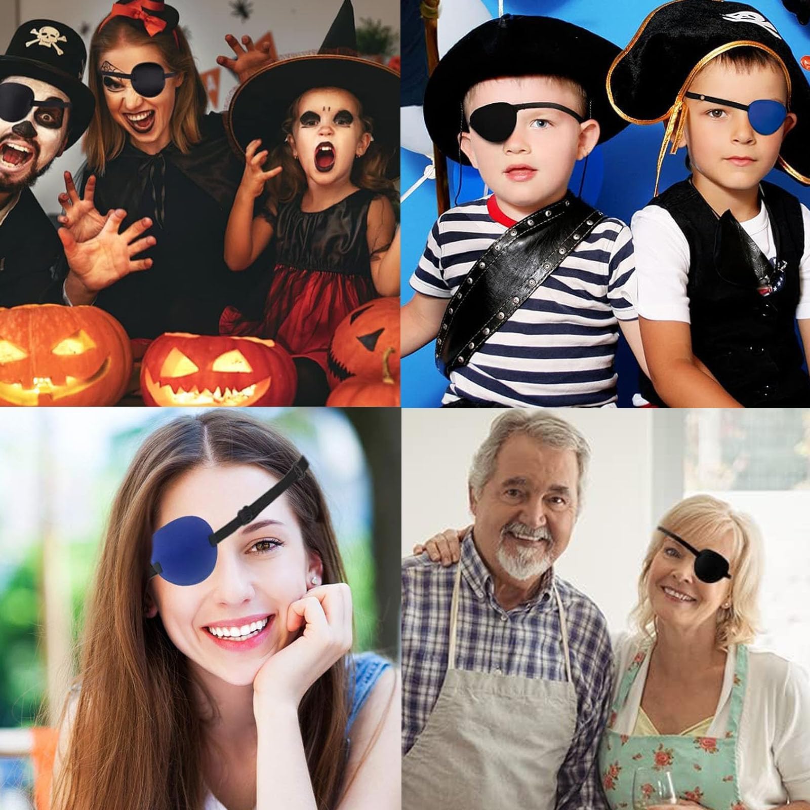 3Pcs Adjustable Lazy Eye Patches for Kids & Adults - Soft 3D Eye Mask for Halloween, Christmas & Pirate Costumes - Reusable Black, Blue, Red Eye Covers for Amblyopia Treatment & Cosplay