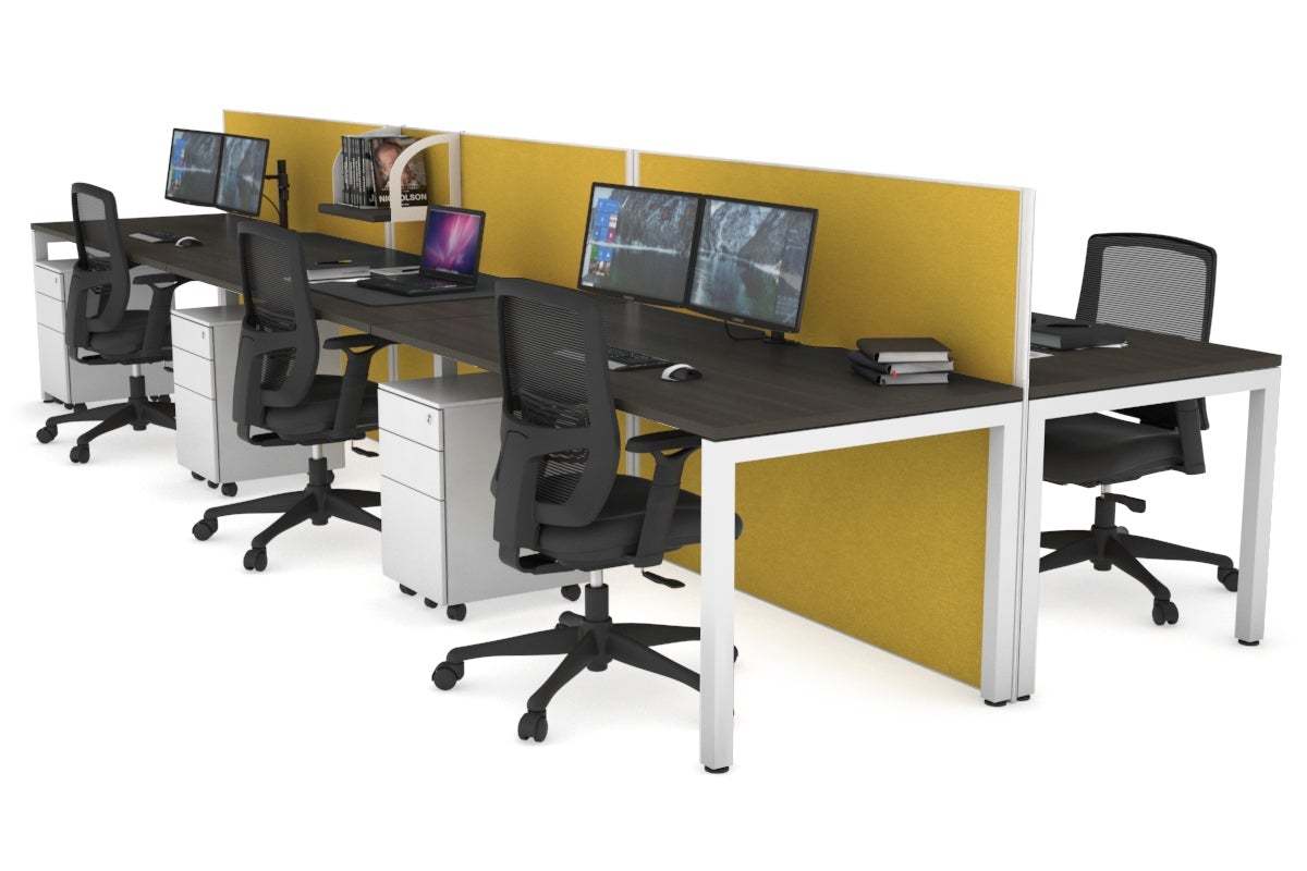 Horizon Quadro 6p Bench Square Legs Office Workstation - 1600L x 800W with Cable Management Scallop | Modern Office Desk for Workspace, Conference Room & Home Office