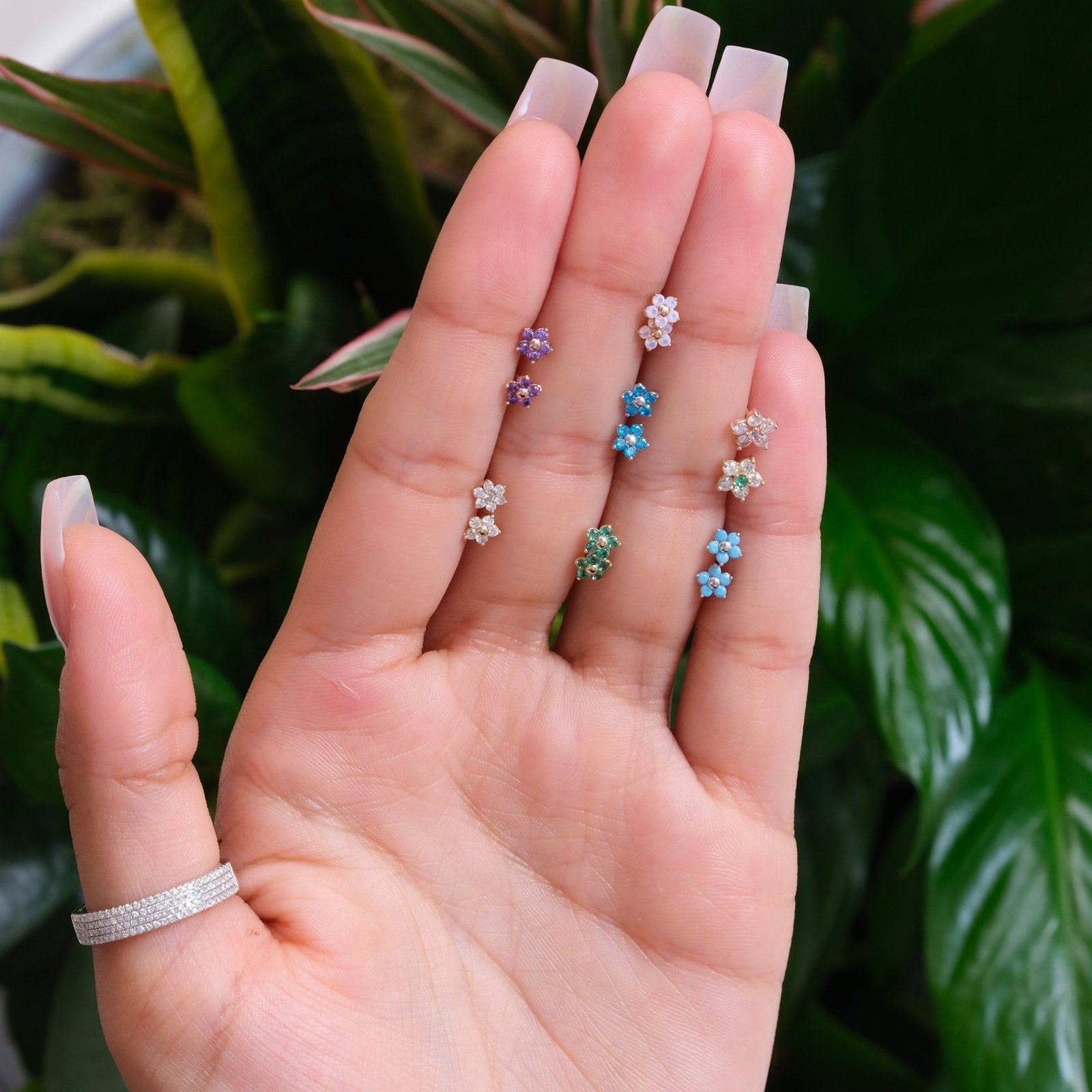 14k Yellow Gold Pink Opal Flower Stud Earrings for Women - Elegant Floral Jewelry for Daily Wear, Gifts & Special Occasions