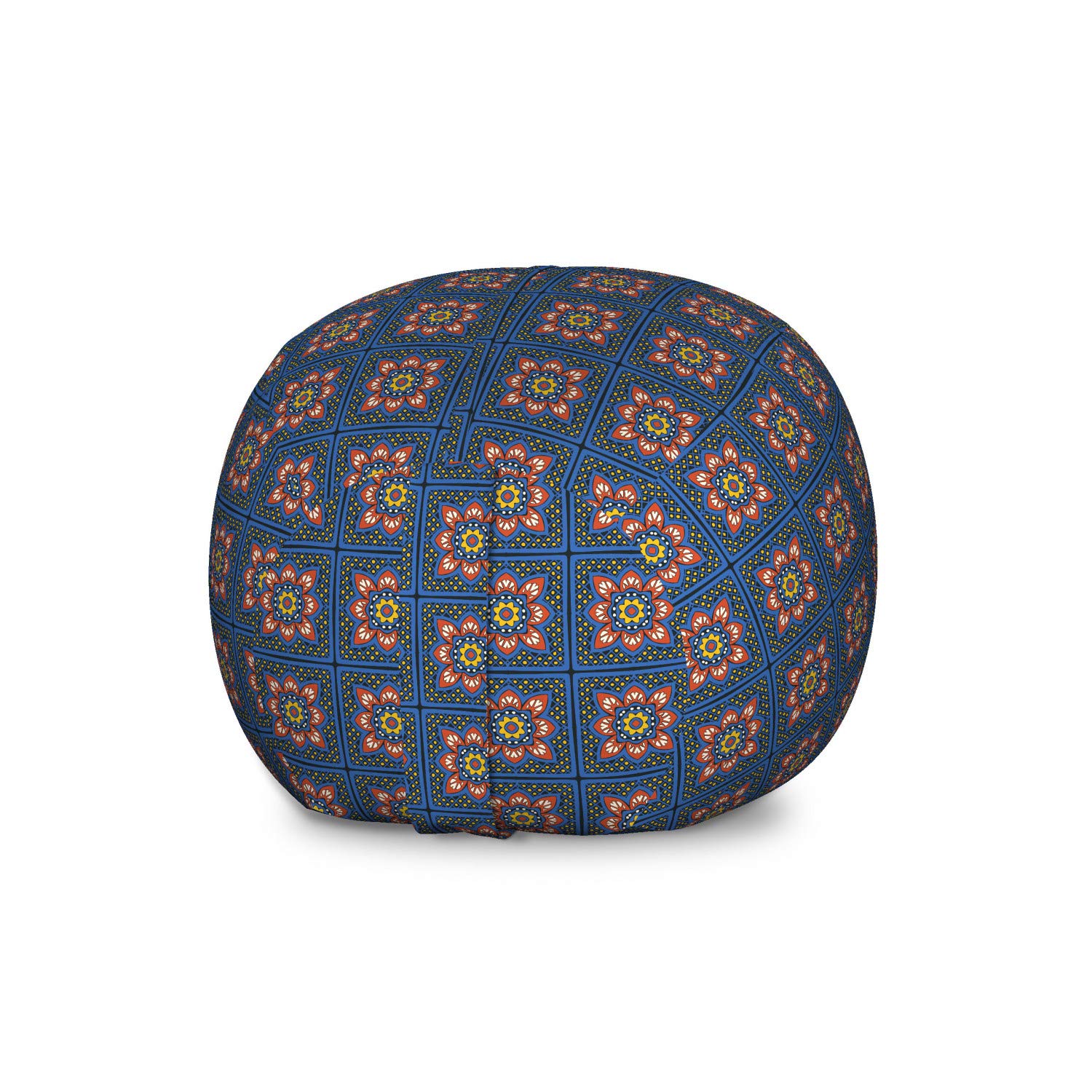 Ambesonne Boho Storage Toy Bag Chair - Large Washable Stuffed Animal Organizer with Talavera Inspired Squares, Dots & Floral Design in Coral & Dark Sky Blue - Perfect for Kids' Room, Nursery, or Playroom Organization