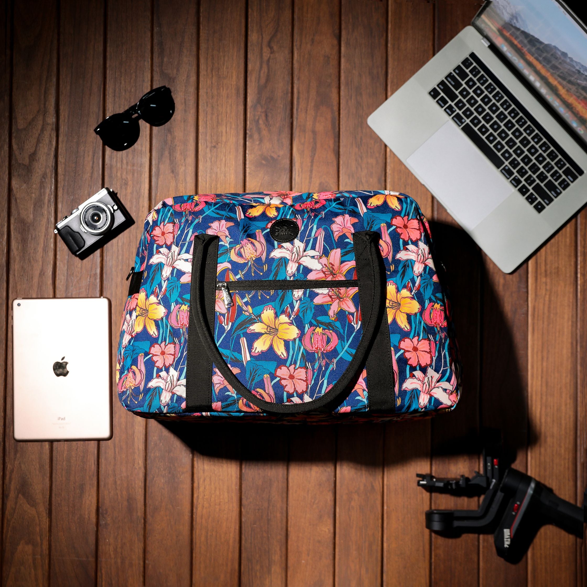 Tosca TCA935 Stylish Blue Floral Tote Duffle Bag for Women - Perfect for Travel, Gym, Work & Everyday Use