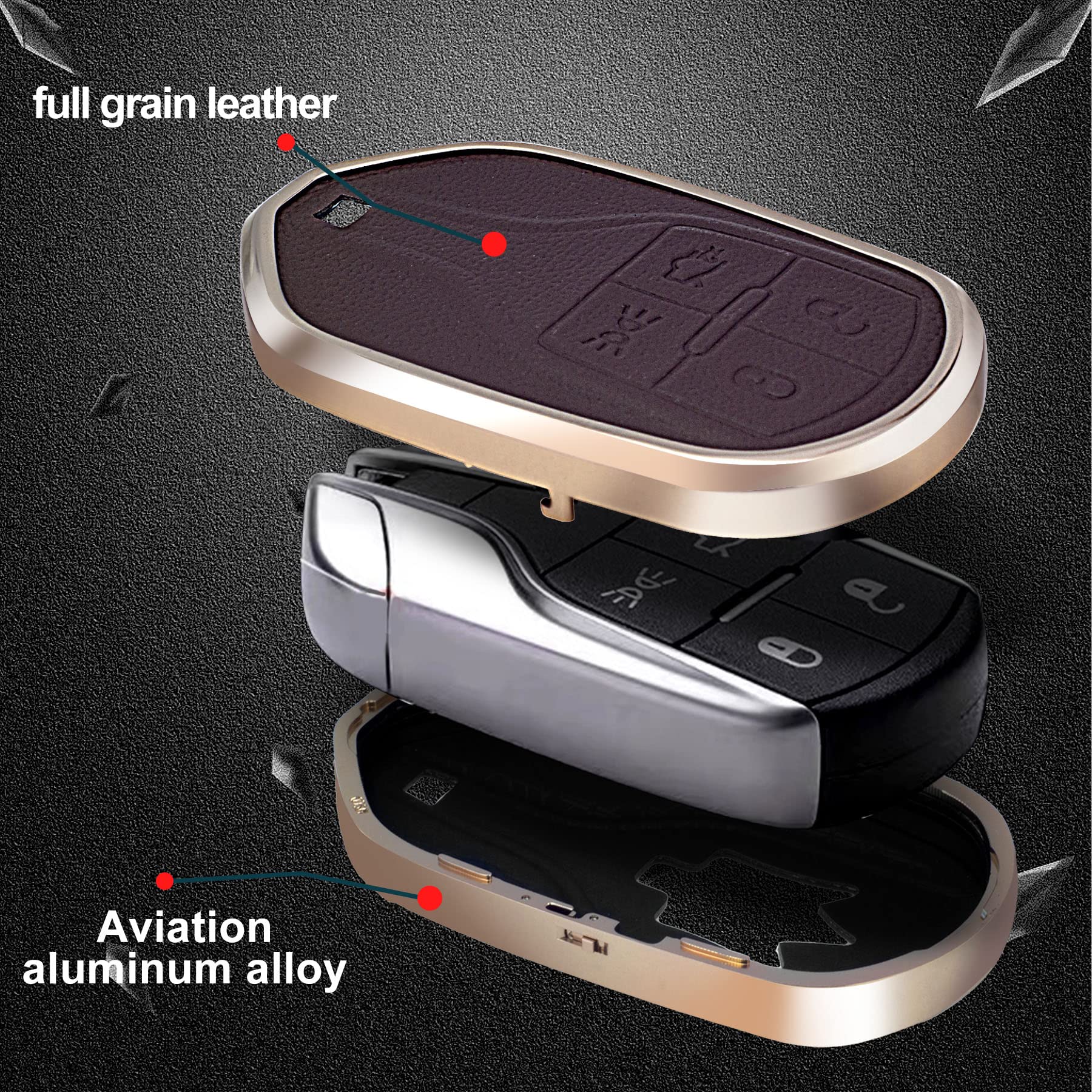 Premium Brown Leather & Aluminum Smart Key Case Cover for Maserati Ghibli/Levante/Quattroporte - 4 Button Keyless Remote Protector | Luxury Car Accessory for Daily Protection & Style Enhancement