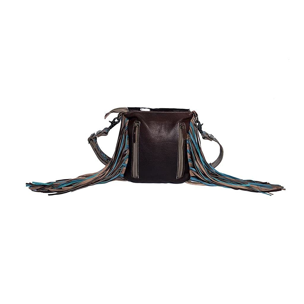 Myra Blue Cow Print Leather Fringe Bag - Conceal Carry for Outdoors
