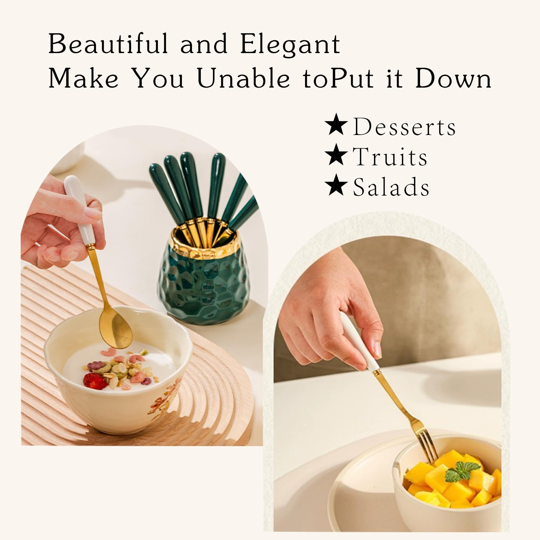 Ceramic Dessert Fork Set - 8 Small Forks for Fruit, Cake & Party (Pink Jar) - Perfect for Camping & Picnics