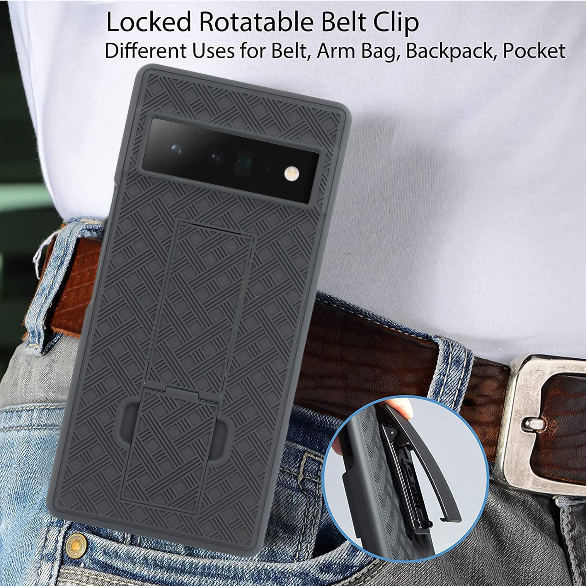 Google Pixel 6 Pro Case with Screen Protector - Military Grade Shockproof Phone Cover, Slim Holster with Belt Clip & Kickstand - Heavy Duty Protection for Work, Travel & Outdoor Activities (Black)