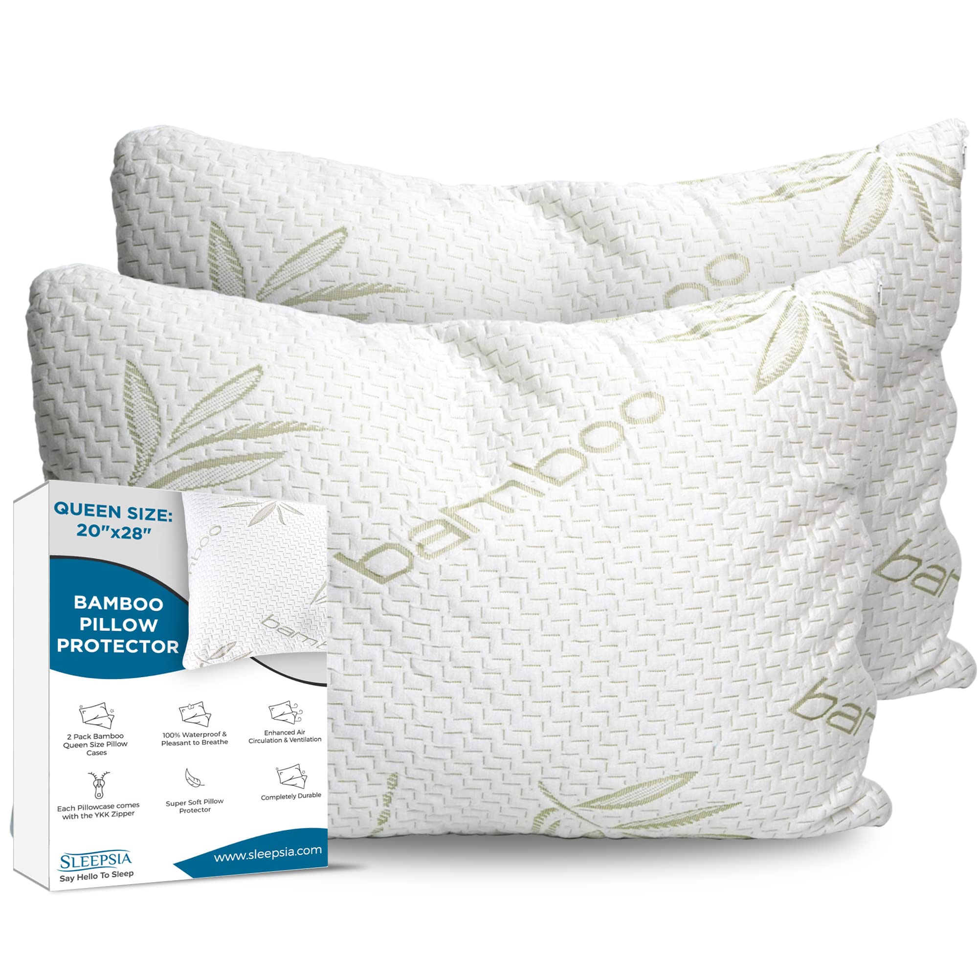 Sleepsia Supersoft Bamboo Queen Pillow Protectors (2 Pack - 20