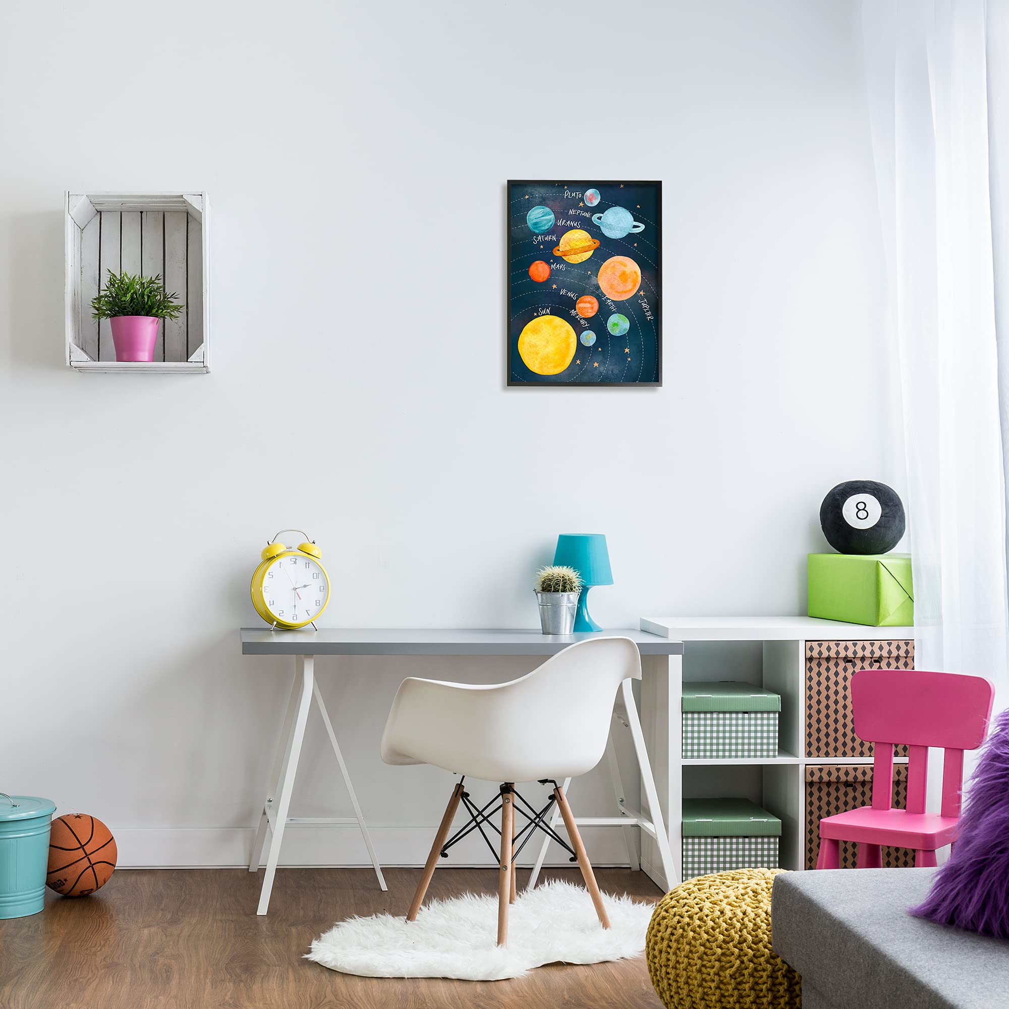 Stupell Industries Milky Way Planets in Orbit Playful Solar System Wall Art - Black Frame 16