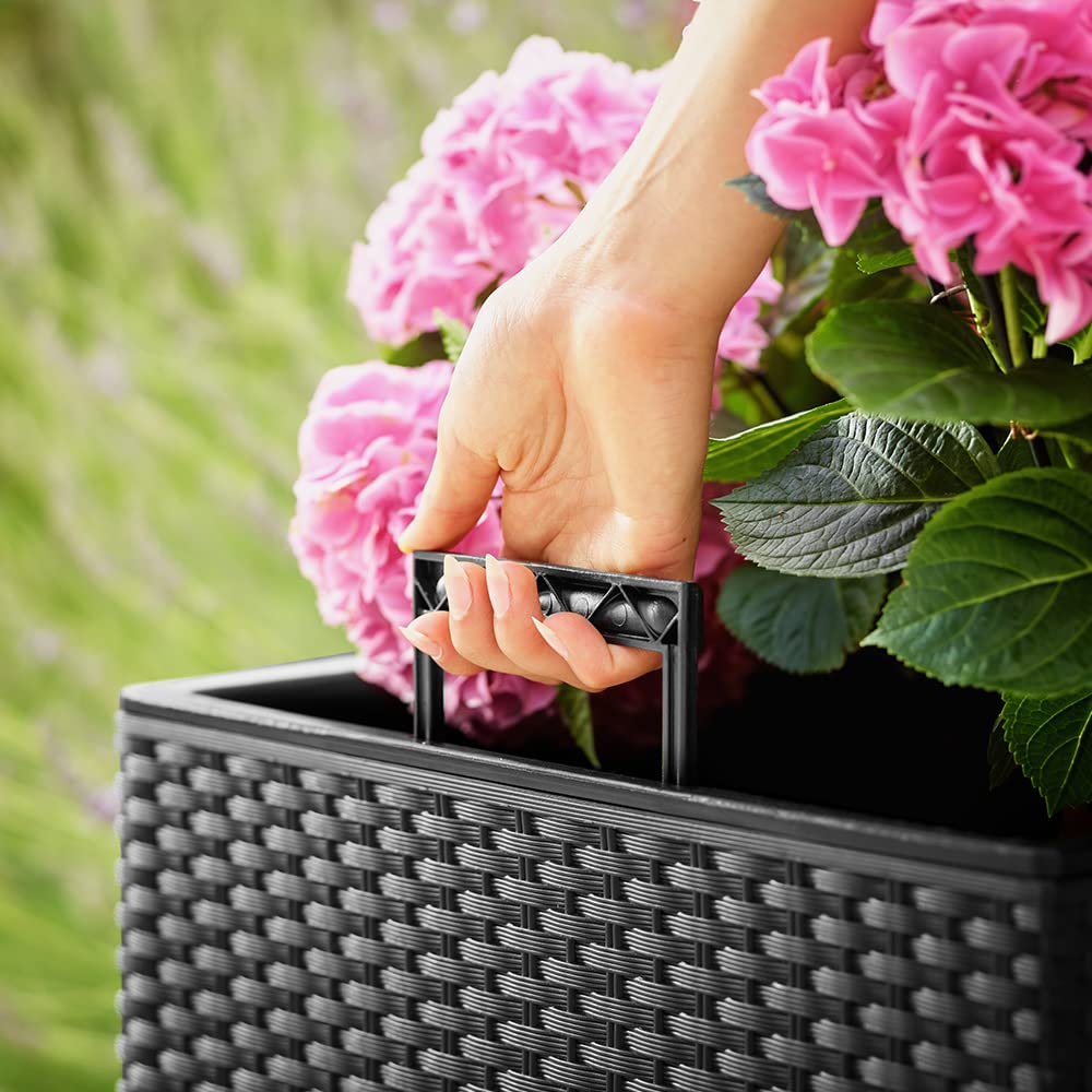 64L Anthracite Flower Pot with Handle - Durable Polyrotin Planter for Indoor & Outdoor Use - Perfect for Home, Garden, and Patio Decor