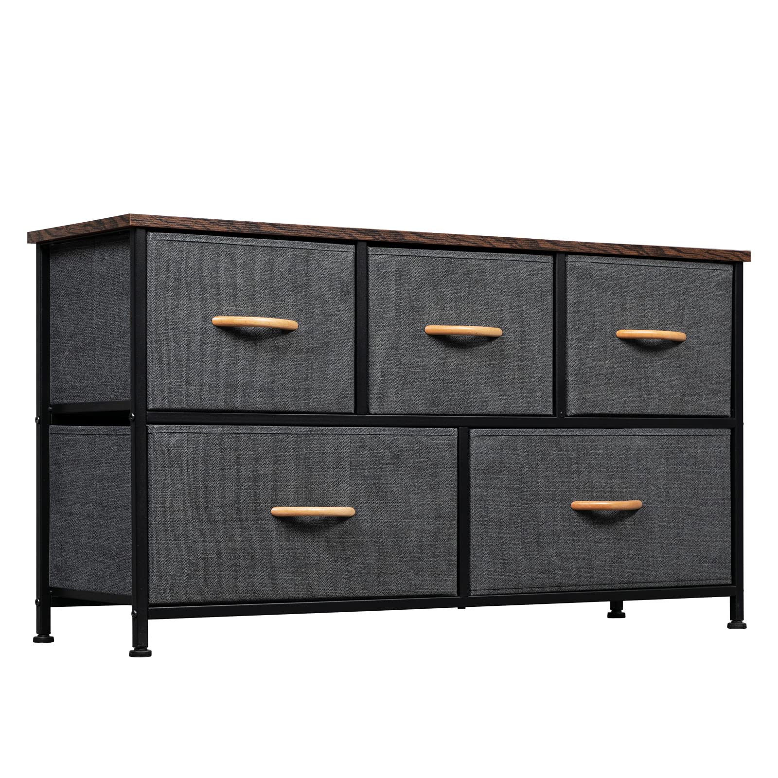 JOYMOR 5-Drawer Dresser for Bedroom & Closet - Kids Storage Organizer for Clothes & Toys | Sturdy Steel Frame with Wood Top & Fabric Bins