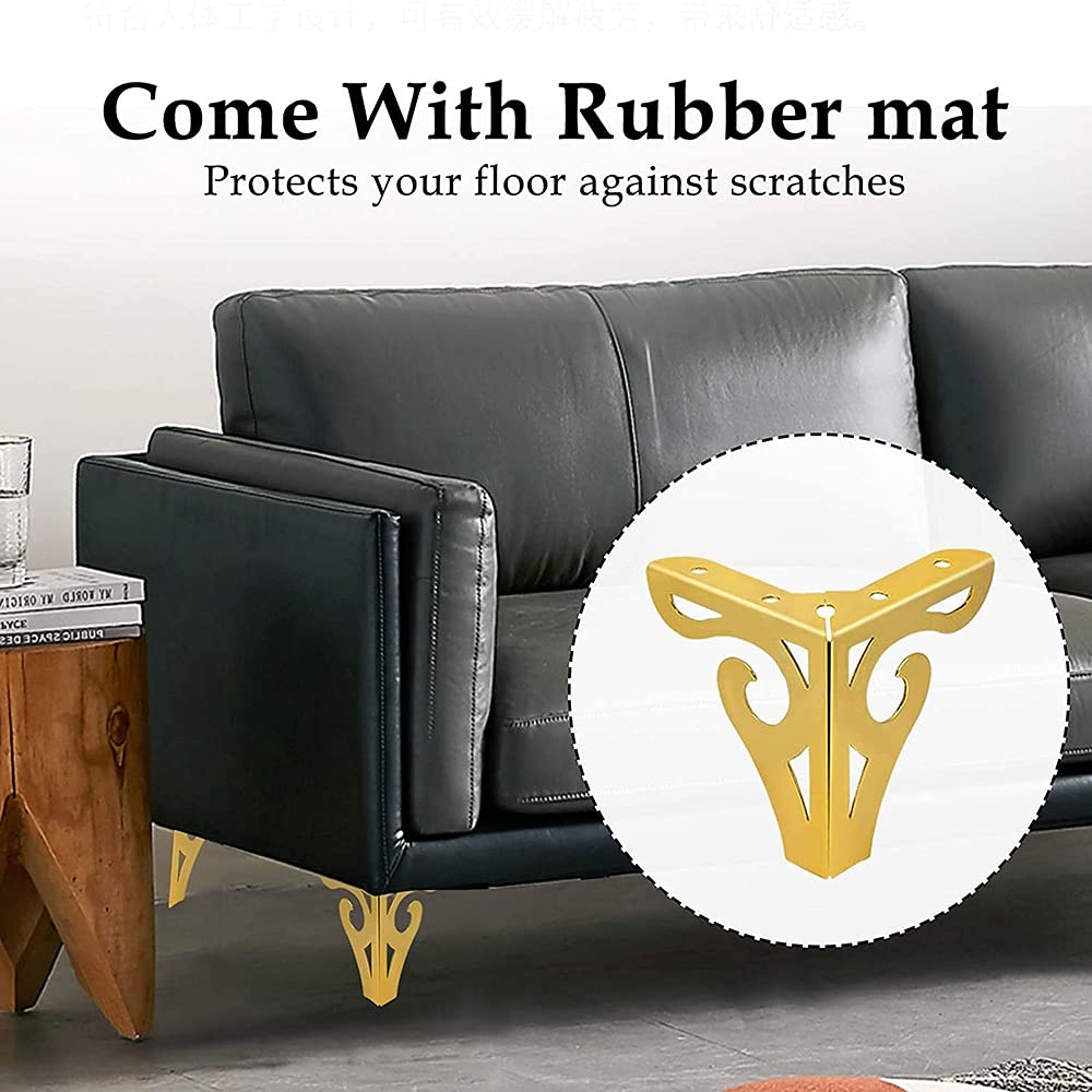 Modern Gold Triangle Diamond Furniture Legs - 4 Inch DIY Replacement Feet for Cupboard, Couch, Chair & Table - Upgrade Home Office & Living Room Decor