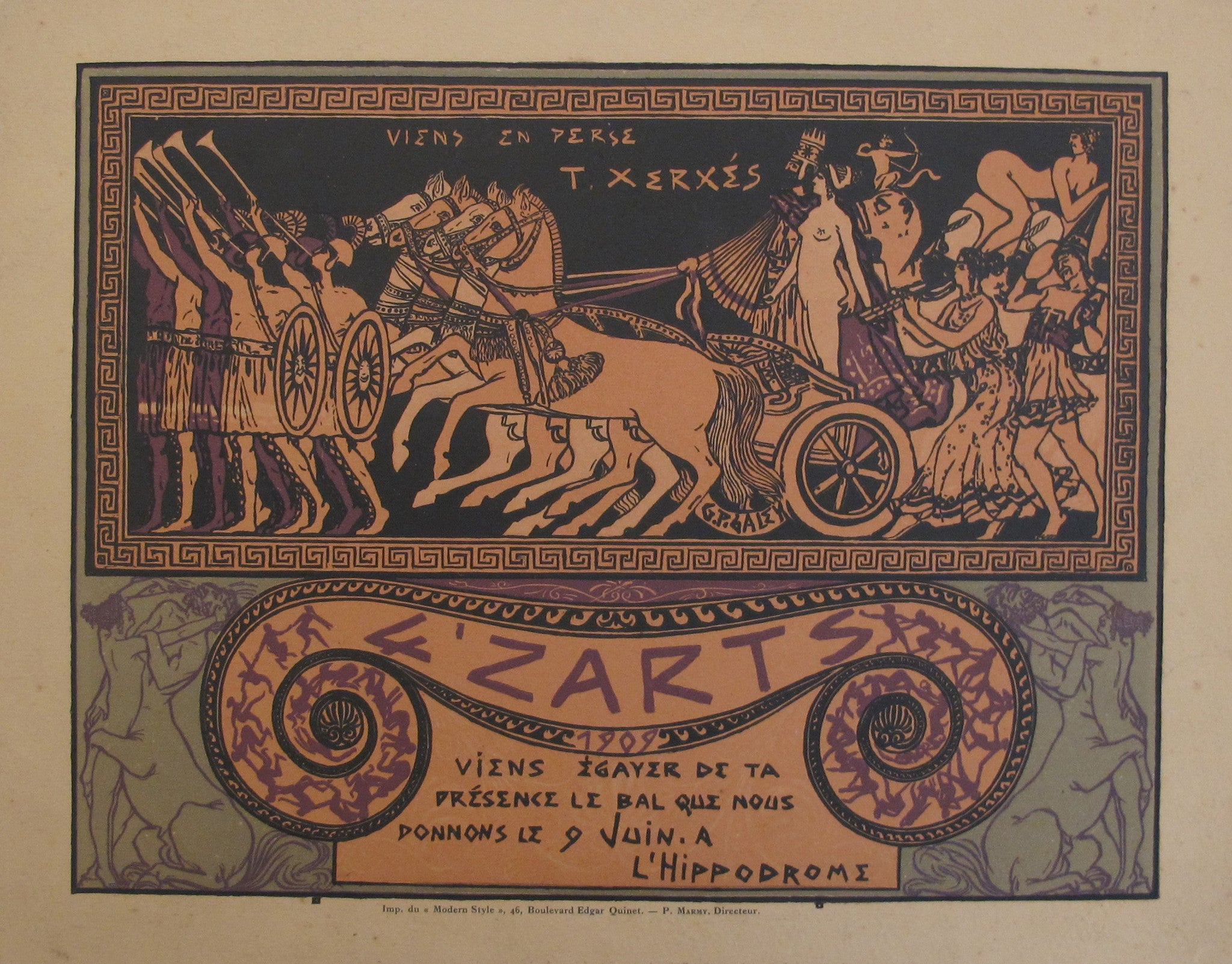 1909 Original Greek Inspired Erotic 4'ZArt Party Invitation - Vintage Themed Adult Party Decor & Invite Cards for Bachelor/Bachelorette Nights & Greek Mythology Events