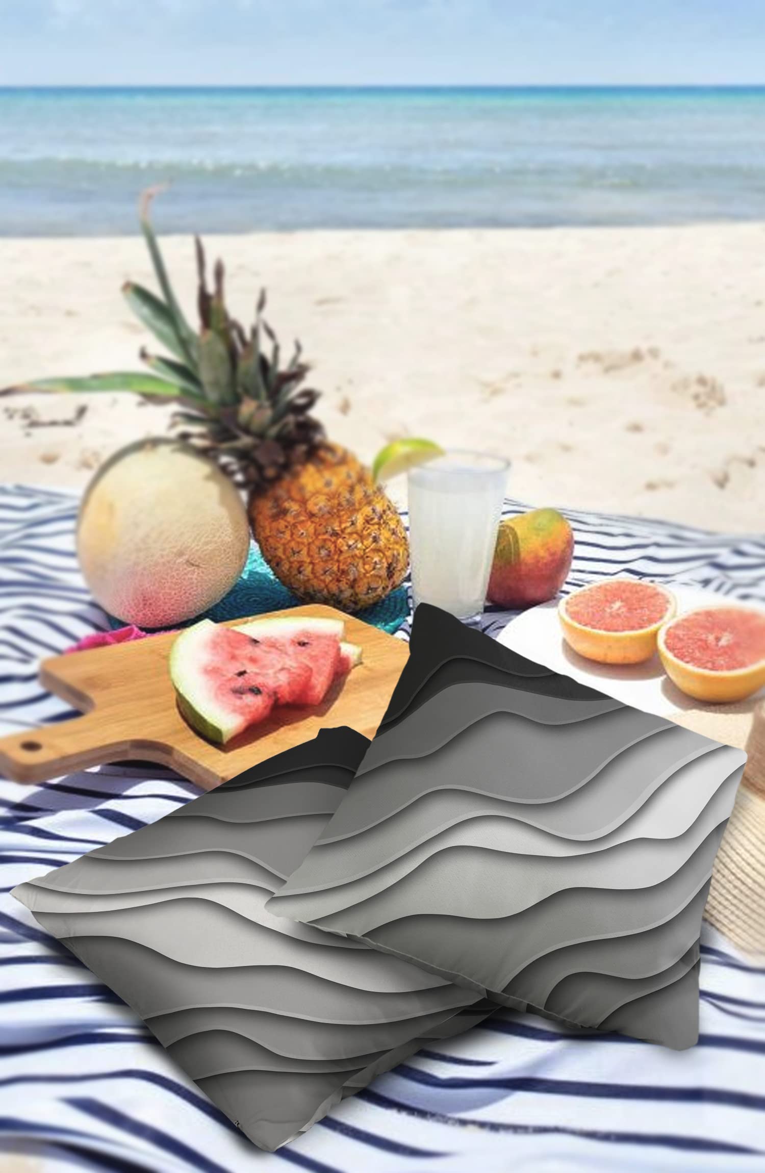 Waterproof Outdoor Throw Pillow Cover Set of 2 - 16x16 Inch Gray Modern Geometric Lumbar Pillowcases, Abstract Beach Design for Patio Furniture, Couch & Garden Decor - Perfect for Poolside, Backyard & Coastal Living Spaces
