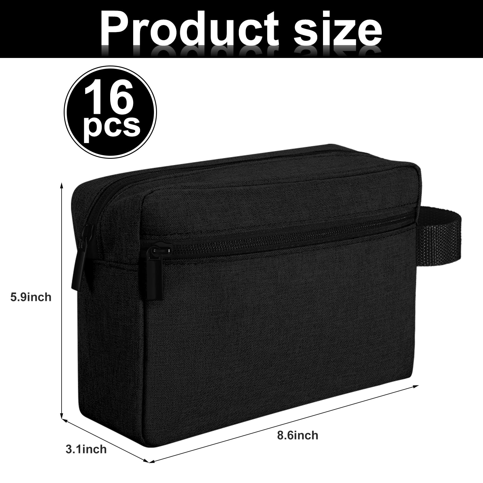 **16 Pcs Travel Toiletry Bag for Women & Men – Large Water-Resistant Hanging Cosmetic Bag with Handle & Divider – Perfect for Shaving, Makeup & Travel Storage (Black)**    *(Ideal for Camping, Gym, Business Trips & Vacation Organization)*