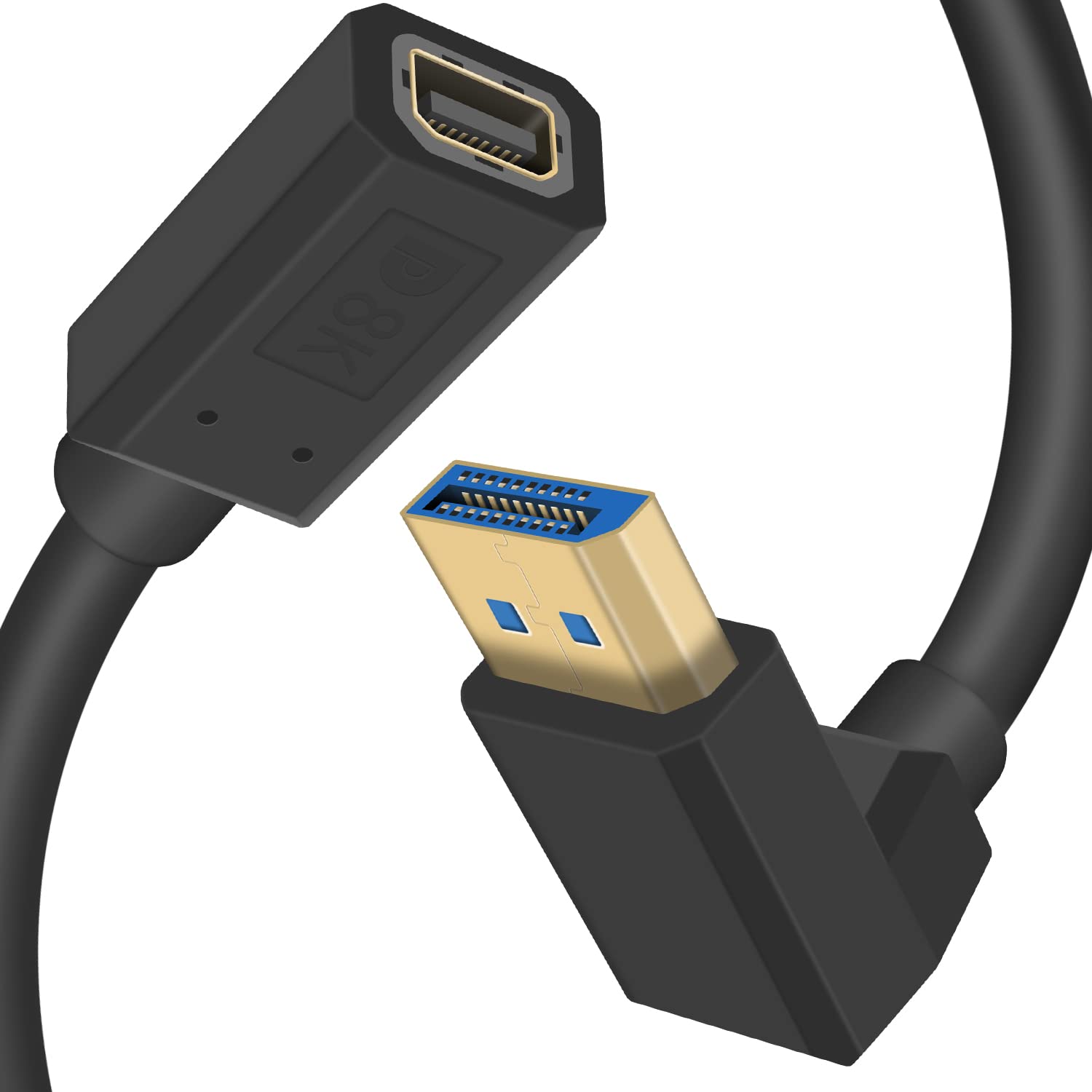 Duttek 8K DisplayPort to Mini DisplayPort Extender Cable 1FT (30cm) - Mini DP to DP 1.4 Angled Adapter with Gold-Plated Connectors - Compatible with Gaming Monitors, 4K TVs, Laptops - Perfect for Home Office, Gaming Setup & Multimedia Entertainment