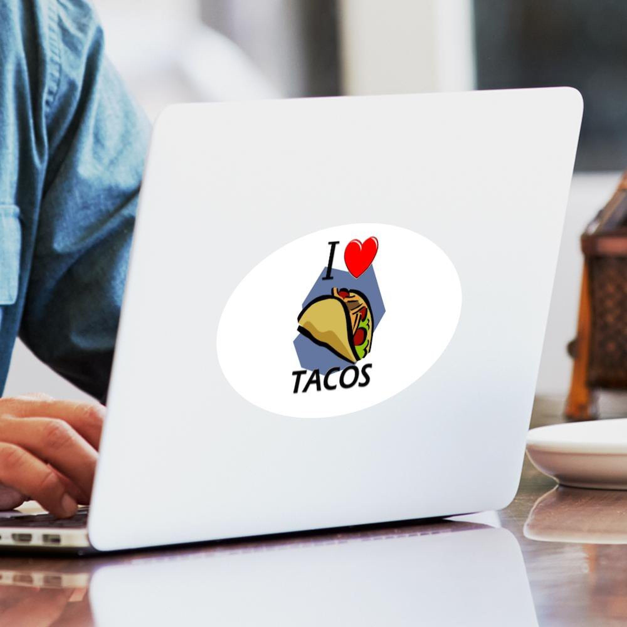 I Love Tacos Oval Sticker - Waterproof Vinyl Bumper Decal for Cars, Laptops, Windows - Fun Mexican Food Lover Gift