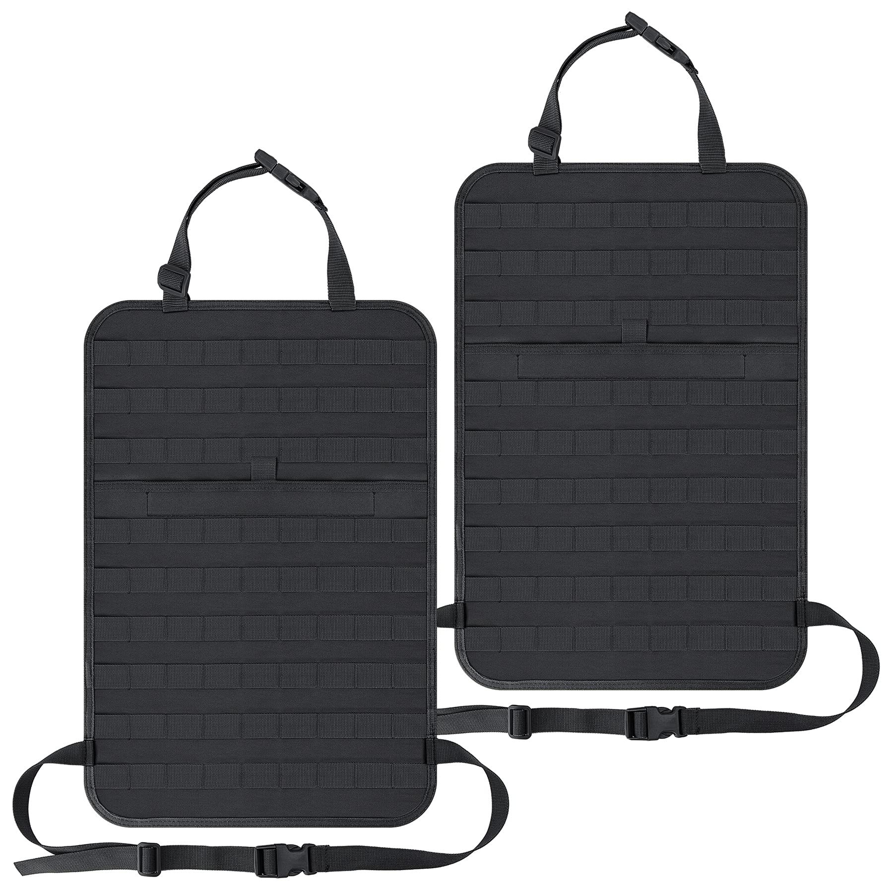 IronSeals 2 Pack Car Seat Back Organizer - Tactical MOLLE Panel Vehicle Seat Cover Protector with Sag Proof Design, Durable Nylon Car Seat Hanger Bag for SUV, Truck & Minivan - Perfect for Road Trips, Camping & Family Travel