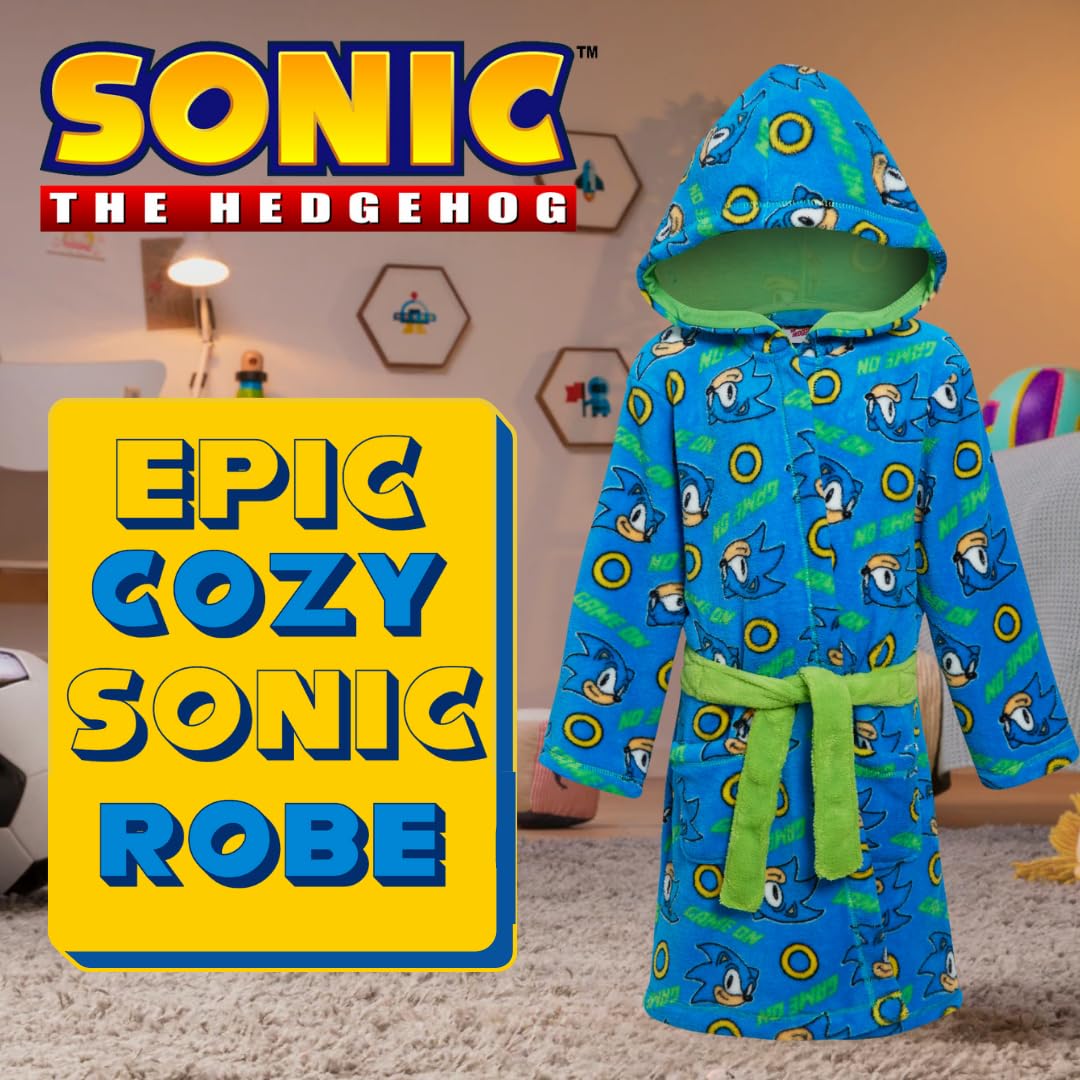 Sonic The Hedgehog Kids Fleece Robe - Sega Game Character Hooded Bathrobe for Boys & Girls | Cozy Gaming Pajamas, Birthday Gift & Sleepwear for Kids Who Love Video Games