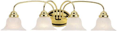 Livex Lighting 1534-02 Edgemont 4-Light Bathroom Vanity Light in Polished Brass with White Alabaster Glass Shades - Perfect for Modern Bathrooms, Powder Rooms & Dressing Areas